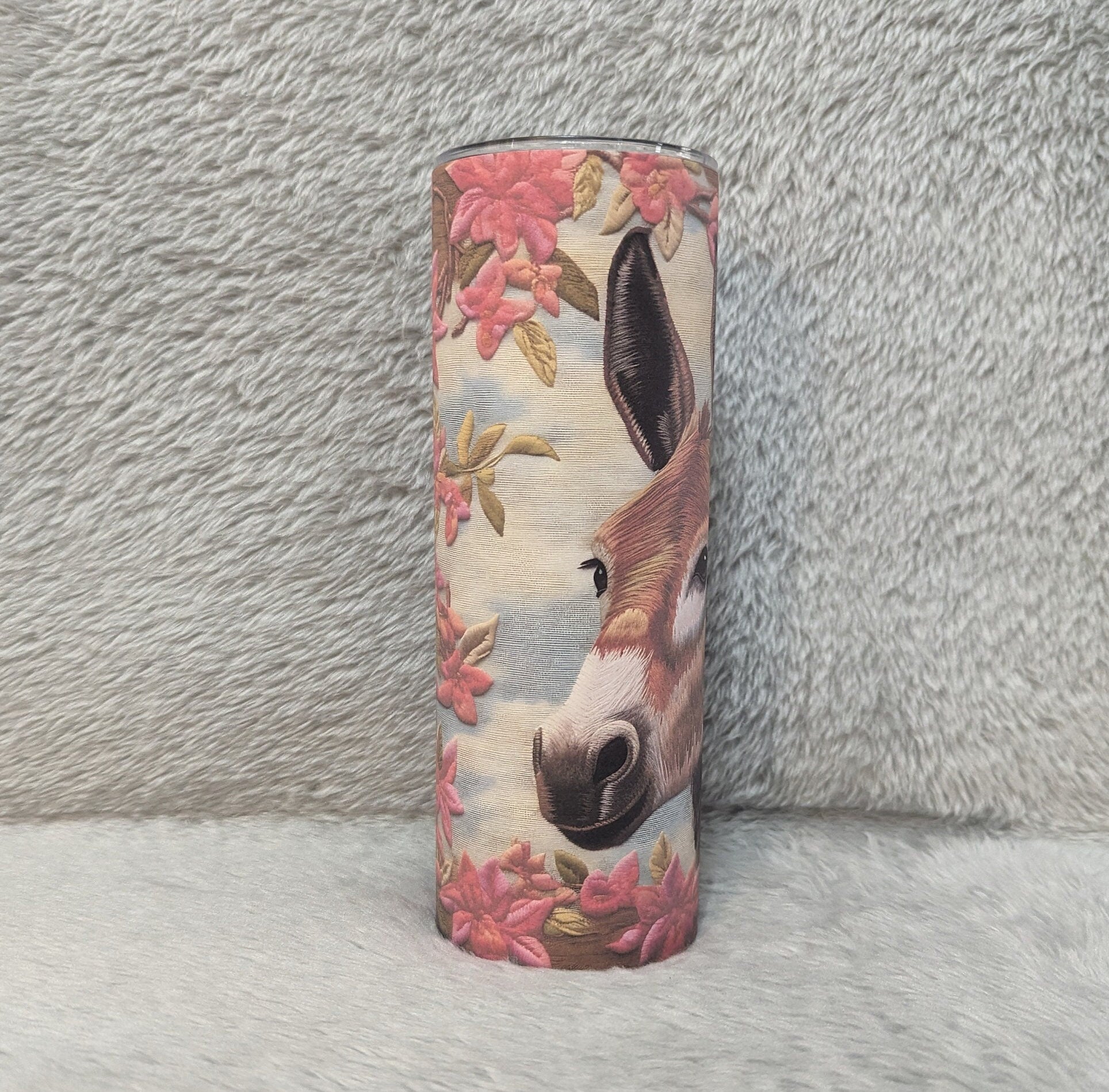 Donkey Tumbler With Flowers and A Embroidered Design 20oz With Reusable Straw, Can Be Personalized