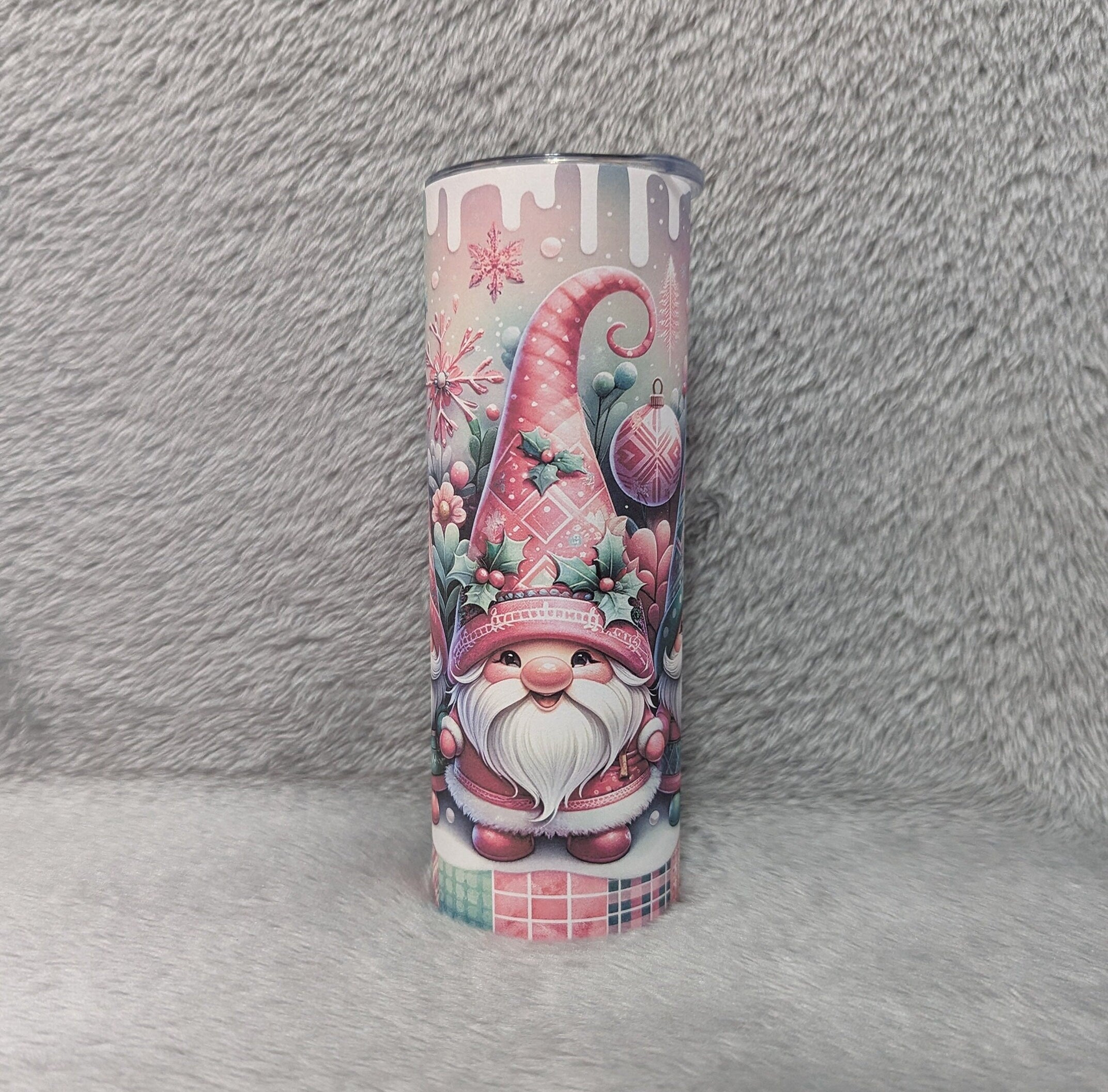 Festive Christmas Gnome Tumbler 20oz With Reusable Straw, Can Be Personalized