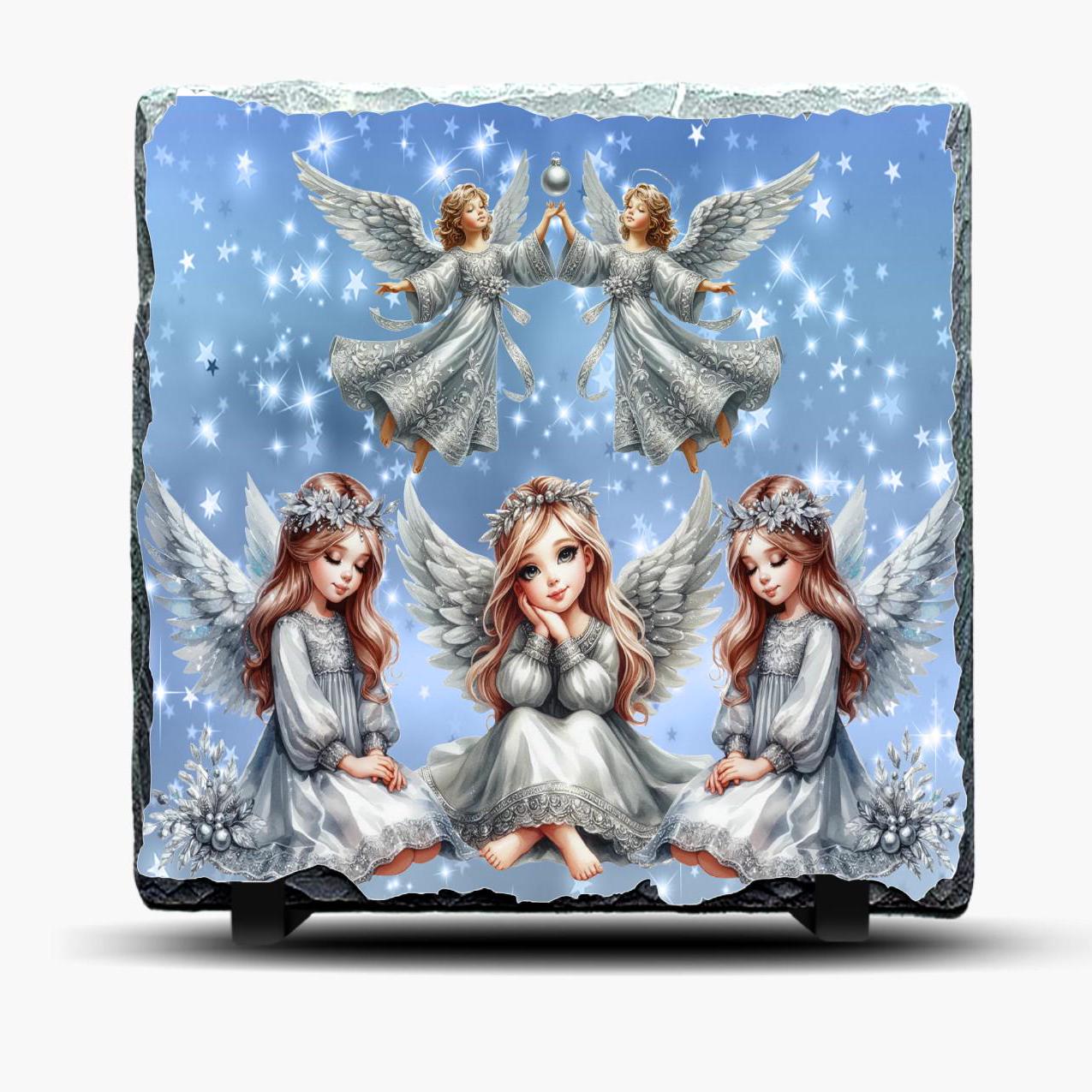 Christmas Angel Slate Picture with Display Legs