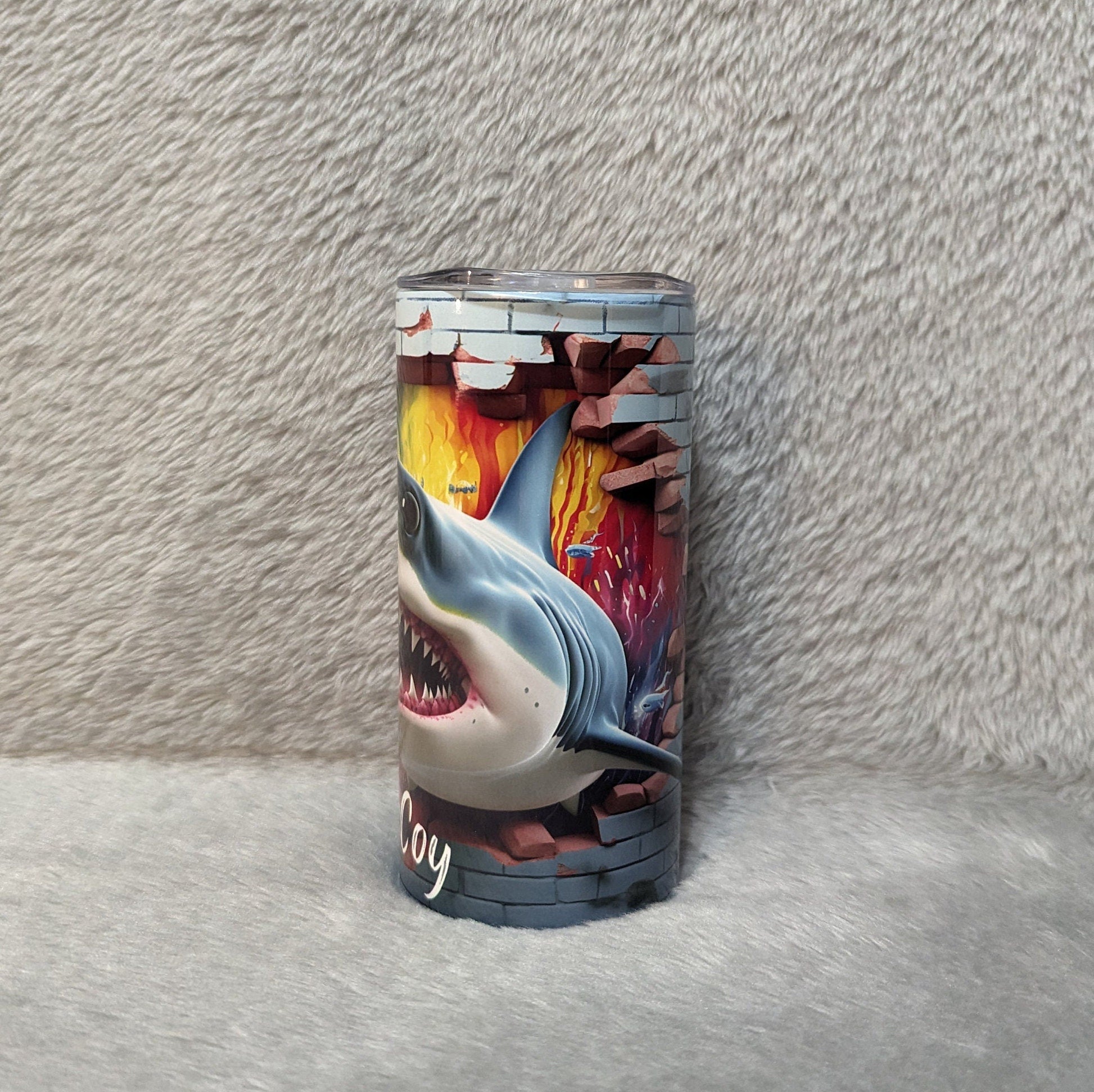 Kids Shark Tumbler 15oz With Reusable Straw, Can Be Personalized