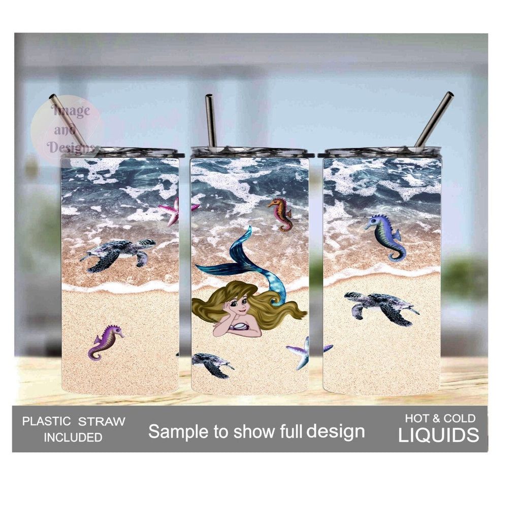 Kids Mermaid Tumbler 15oz With Reusable Straw, Can Be Personalized