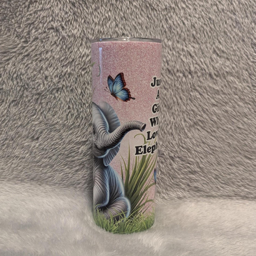 Just A Girl Who Loves Elephants Tumbler 20oz With Reusable Straw, Can Be Personalized