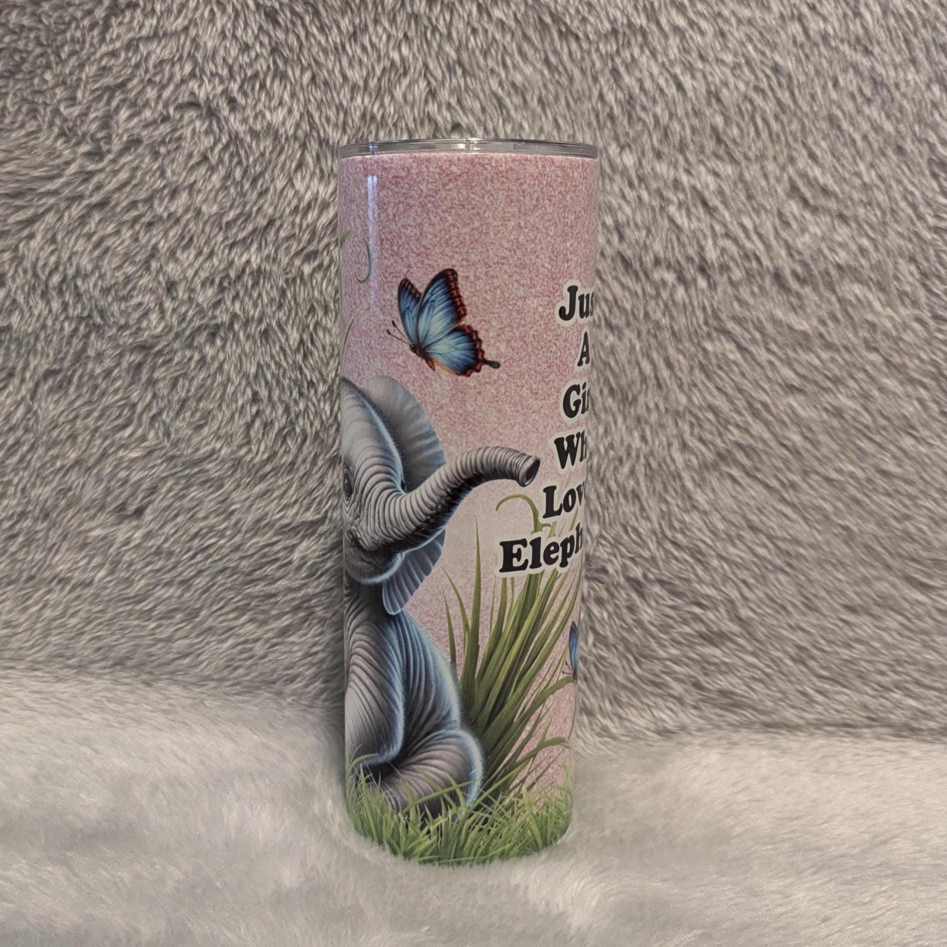 Just A Girl Who Loves Elephants Tumbler 20oz With Reusable Straw, Can Be Personalized