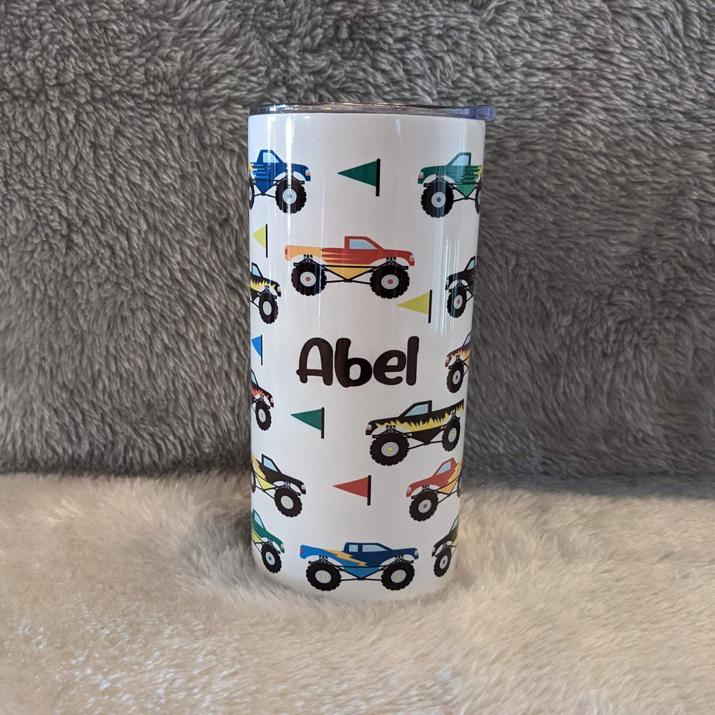 Kids Monster Truck Tumbler 15oz With Reusable Straw, Can Be Personalized