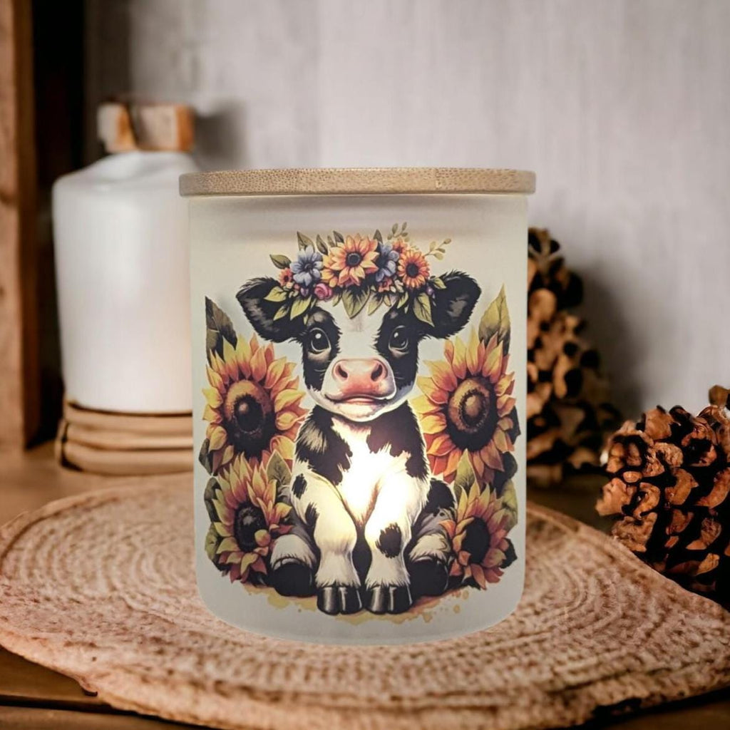 Cow With Sunflowers Candle Holder With A Battery Operated Flickering Tea Light