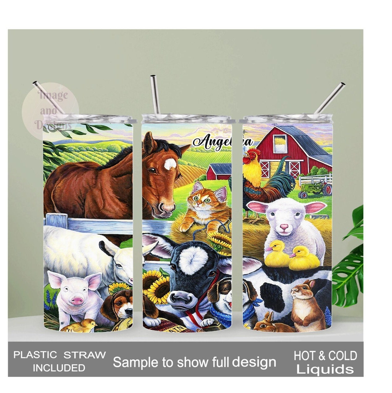 Farm Animals Tumbler 20oz With Reusable Straw, Can Be Personalized
