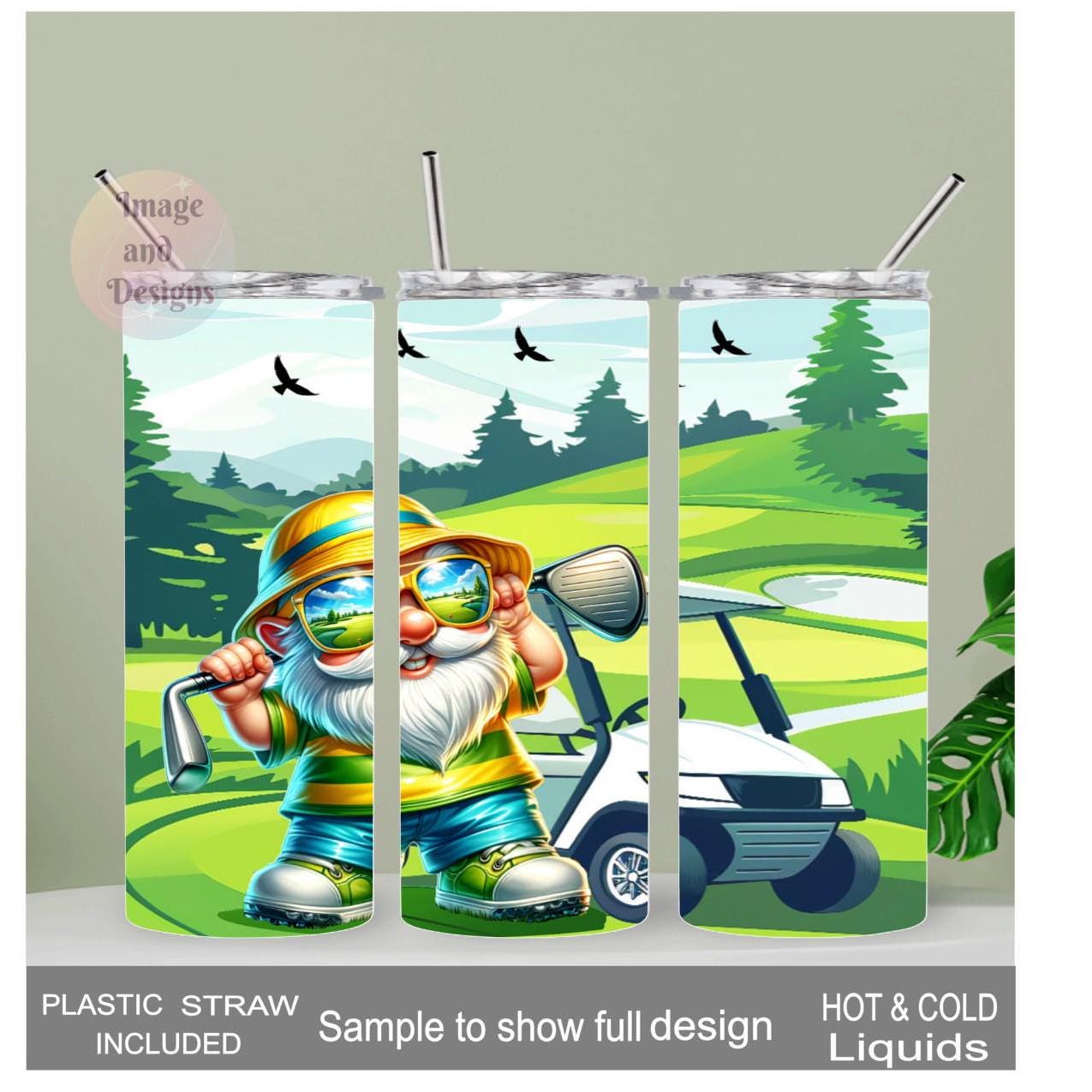Golfing Gnome Tumbler 20oz With Reusable Straw, Can Be Personalized