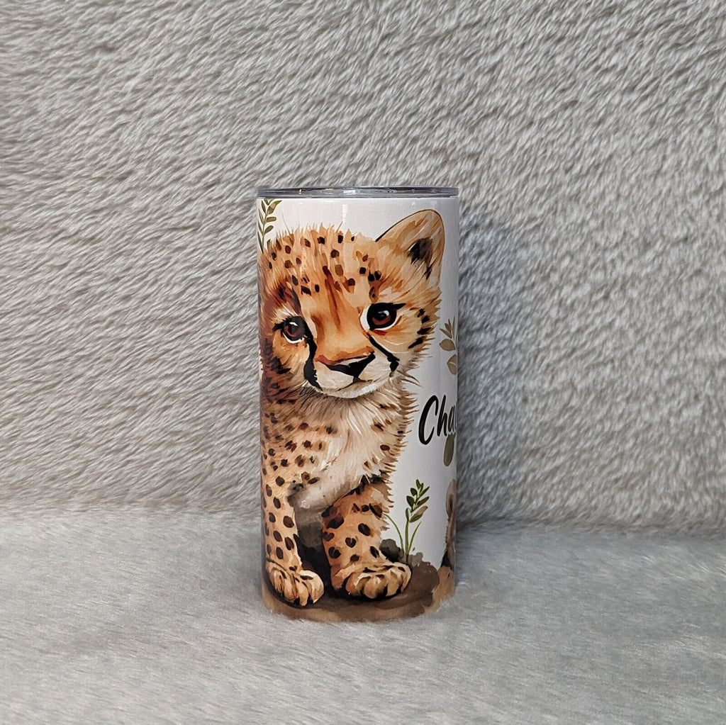 Kids Cheetah Tumbler 15oz With Reusable Straw, Can Be Personalized