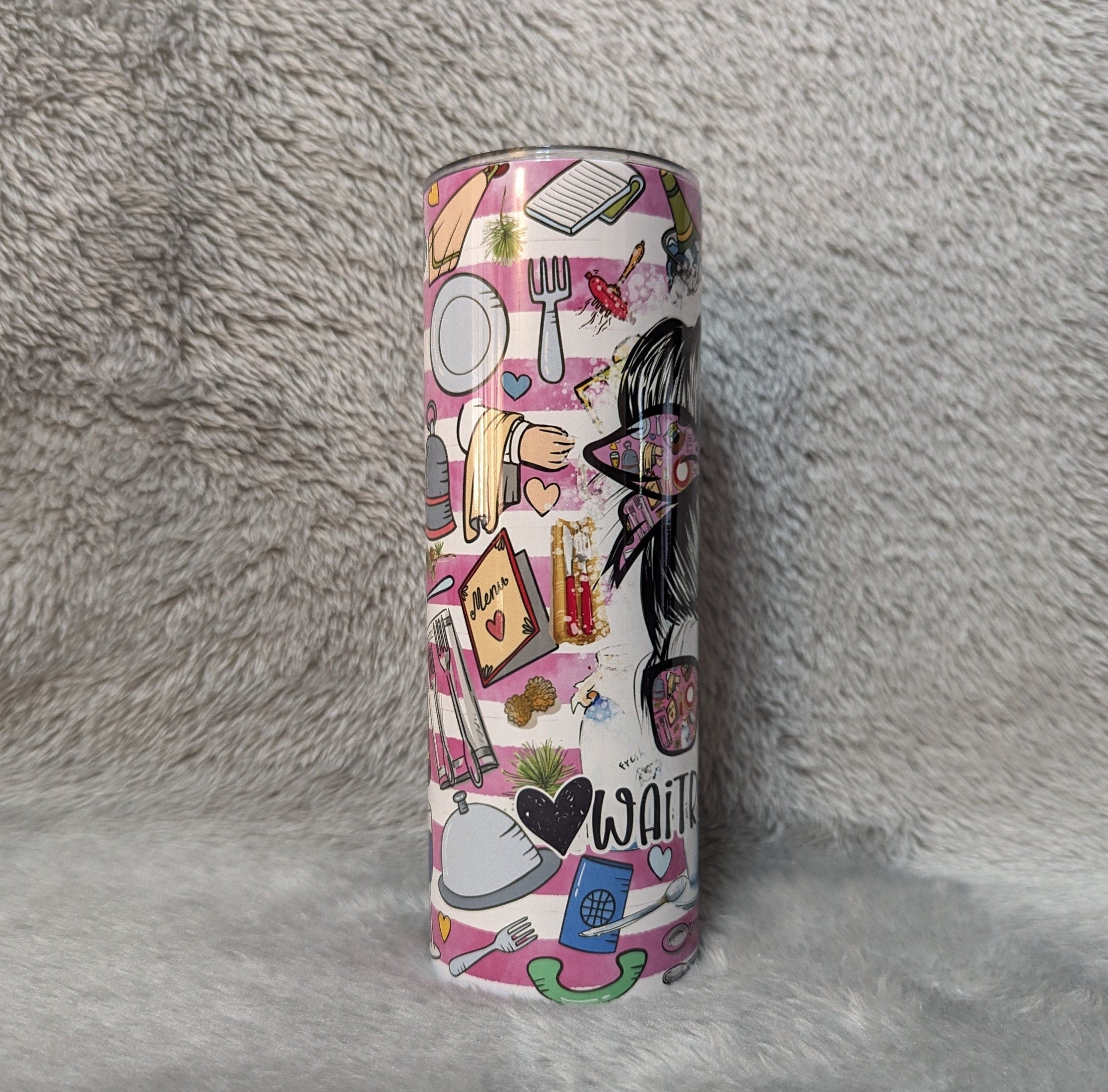 Waitress Life Tumbler 20oz With Reusable Straw, Can Be Personalized