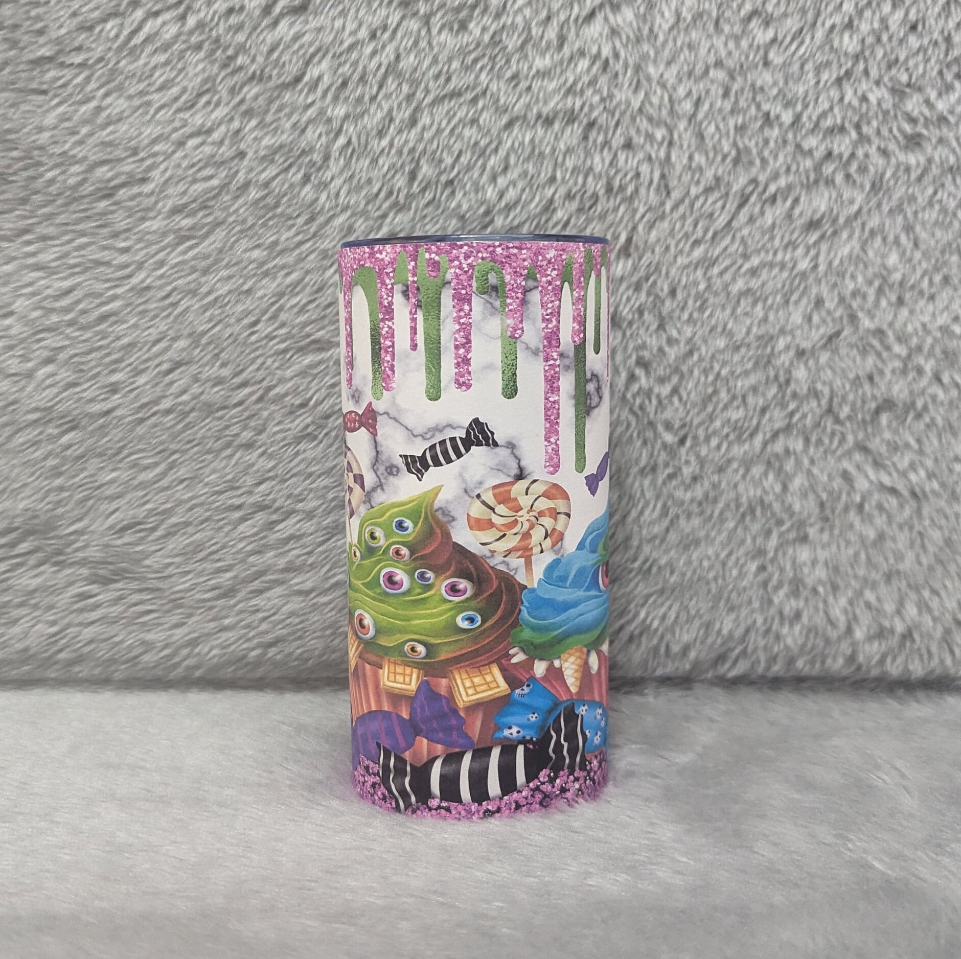 Kids Halloween Monster Cupcake Tumbler 15oz With Reusable Straw, Can Be Personalized