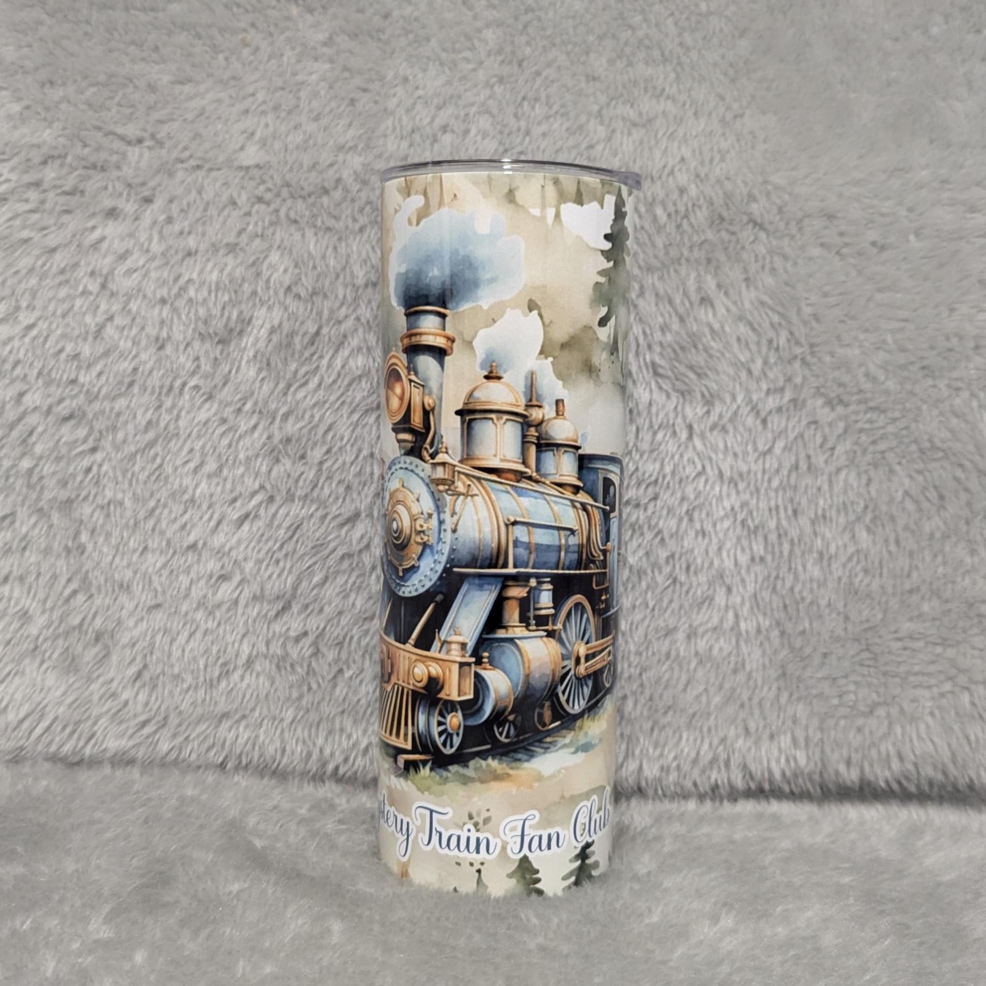 Train Tumbler 20oz With Reusable Straw, Can Be Personalized