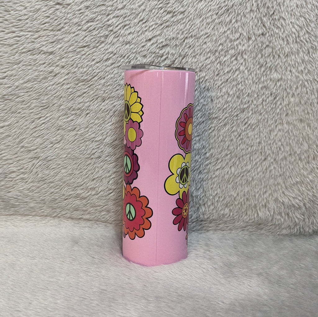 Hippie Heart Happy Heart Flower Tumbler 20oz With Reusable Straw