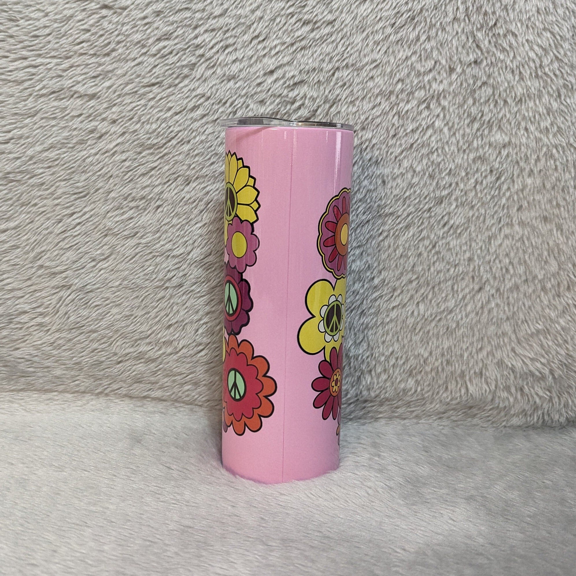 Hippie Heart Happy Heart Flower Tumbler 20oz With Reusable Straw