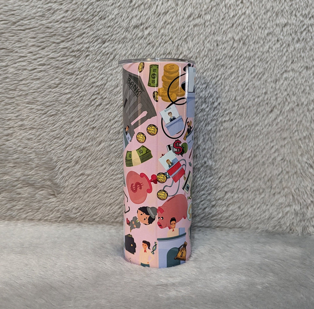 Bank Teller Tumbler 20oz With Reusable Straw, Can Be Personalized
