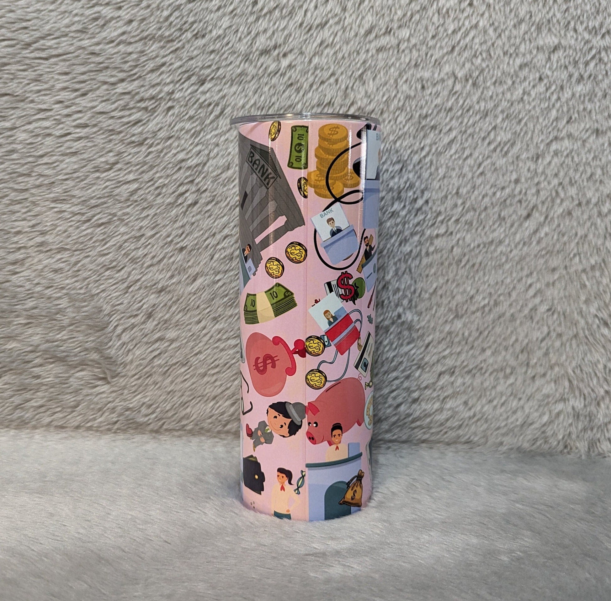 Bank Teller Tumbler 20oz With Reusable Straw, Can Be Personalized