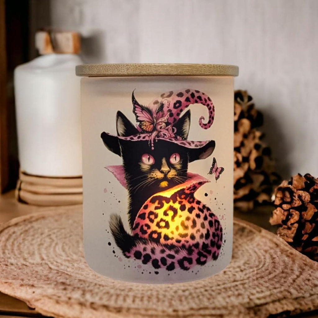 Black Cat Candle Holder With A Battery Operated Flickering Tea Light