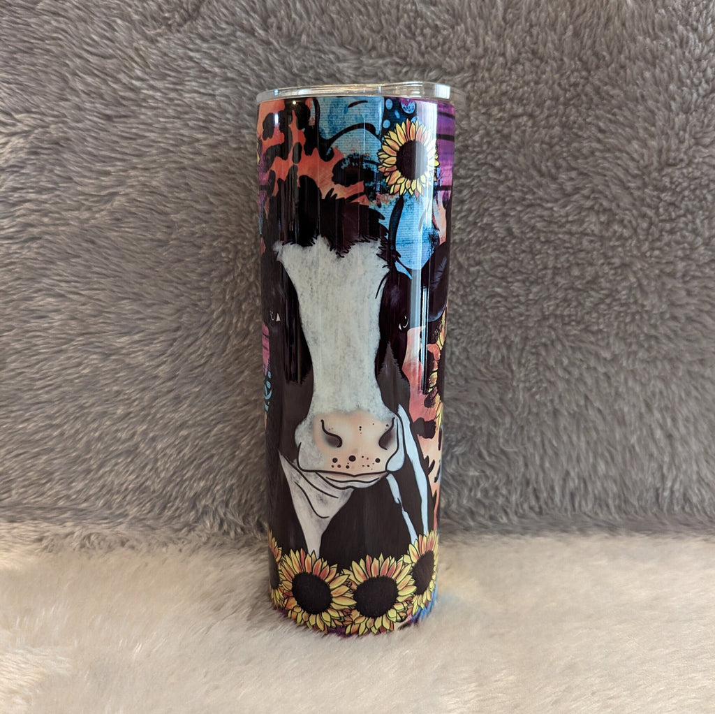Holstein Cow Tumbler 20oz With Reusable Straw, Can Be Personalized