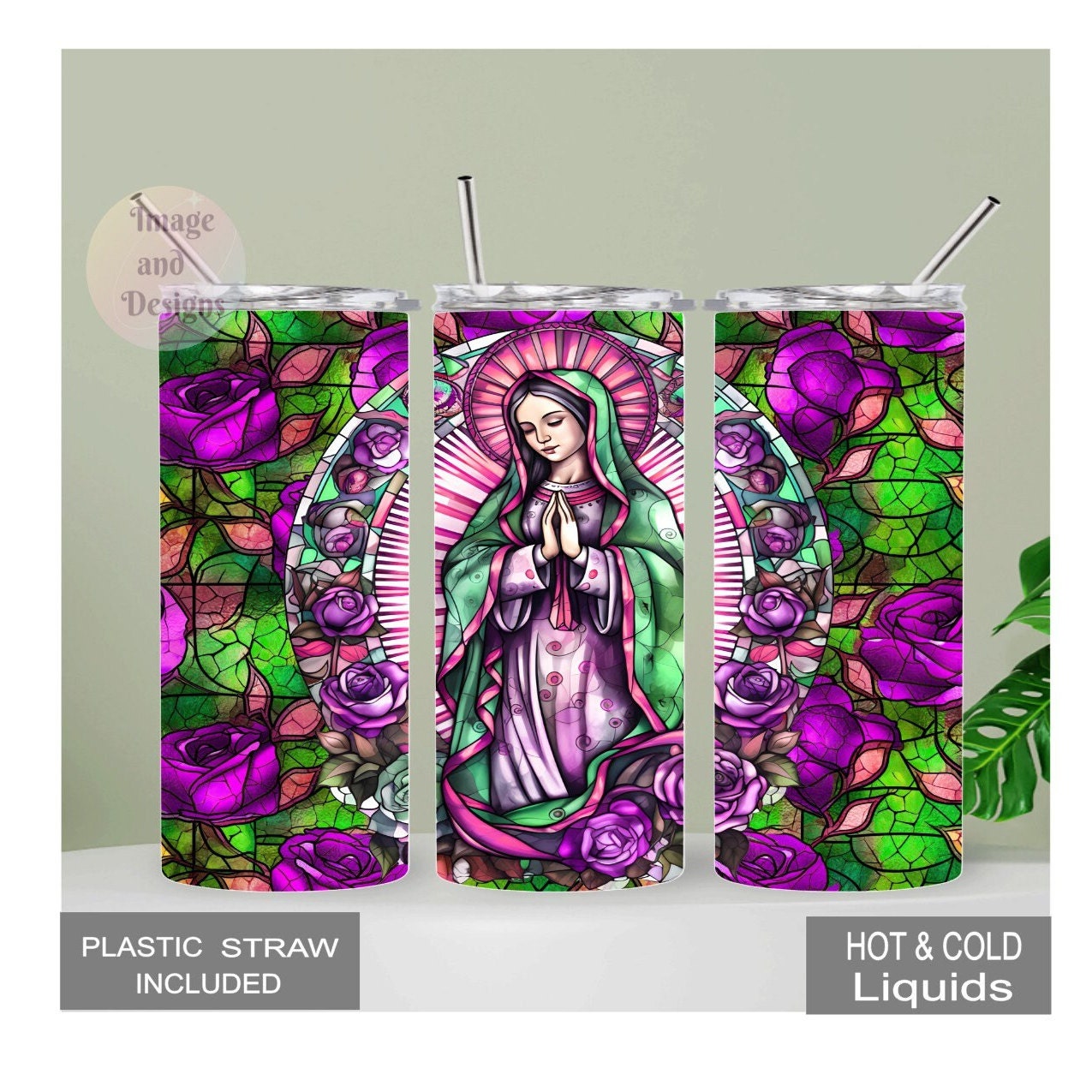 Our Lady Of Guadalupe Religious Tumbler 20oz With Reusable Straw