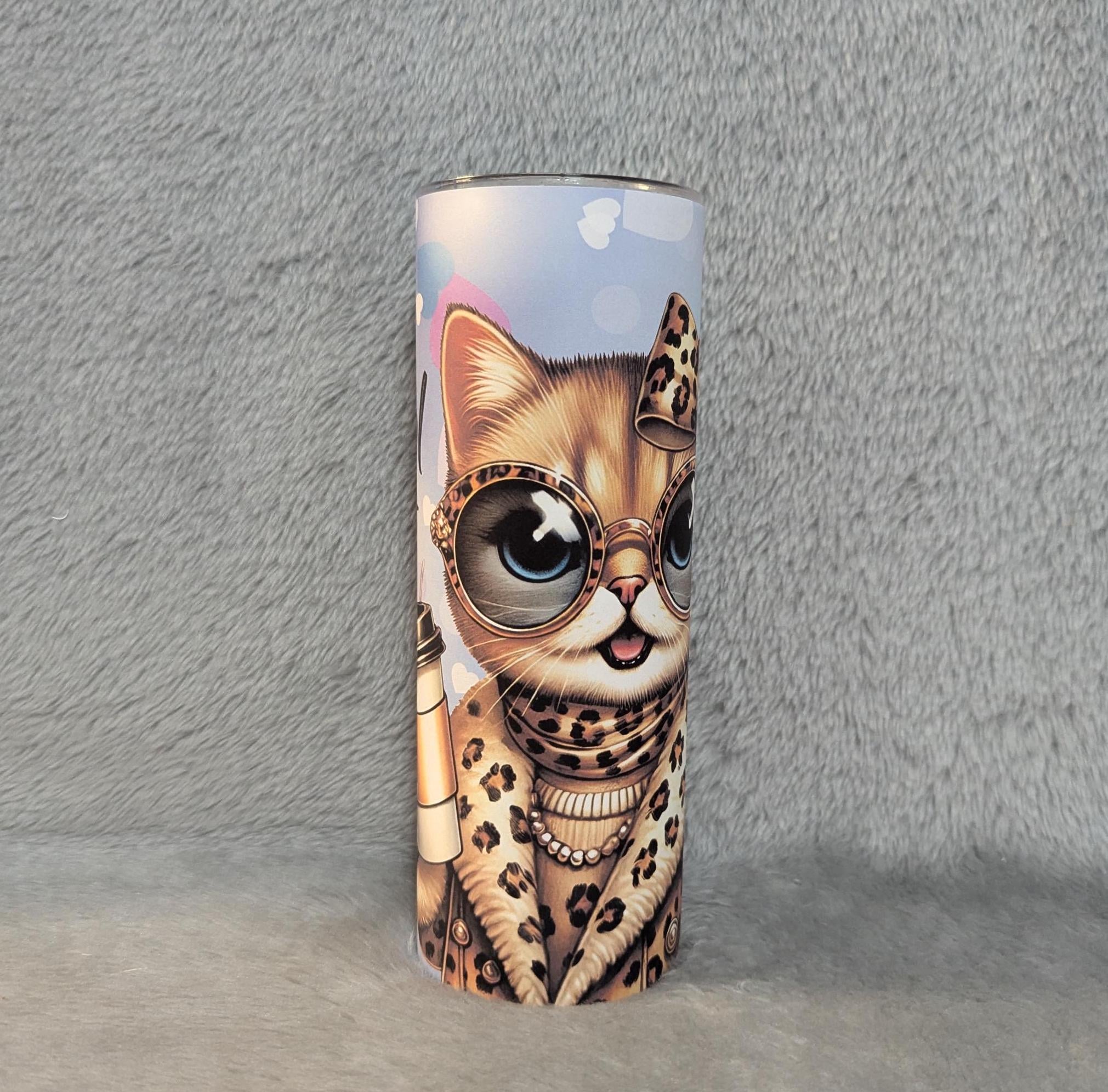 Fun Cool Cat Tumbler 20oz With Reusable Straw, Can Be Personalized