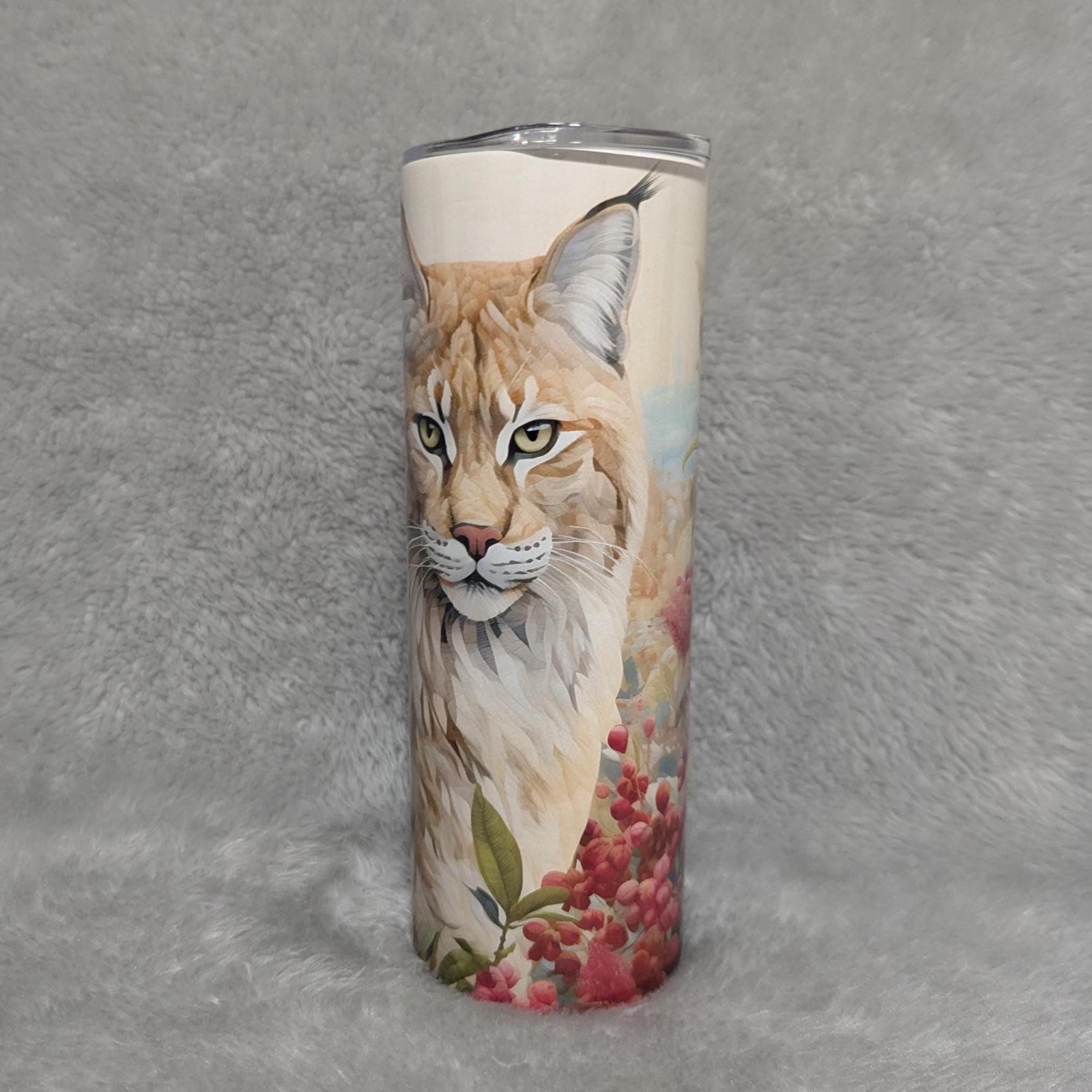 Wild Bobcat Tumbler With A Embroidered Design 20oz With Reusable Straw, Can Be Personalized