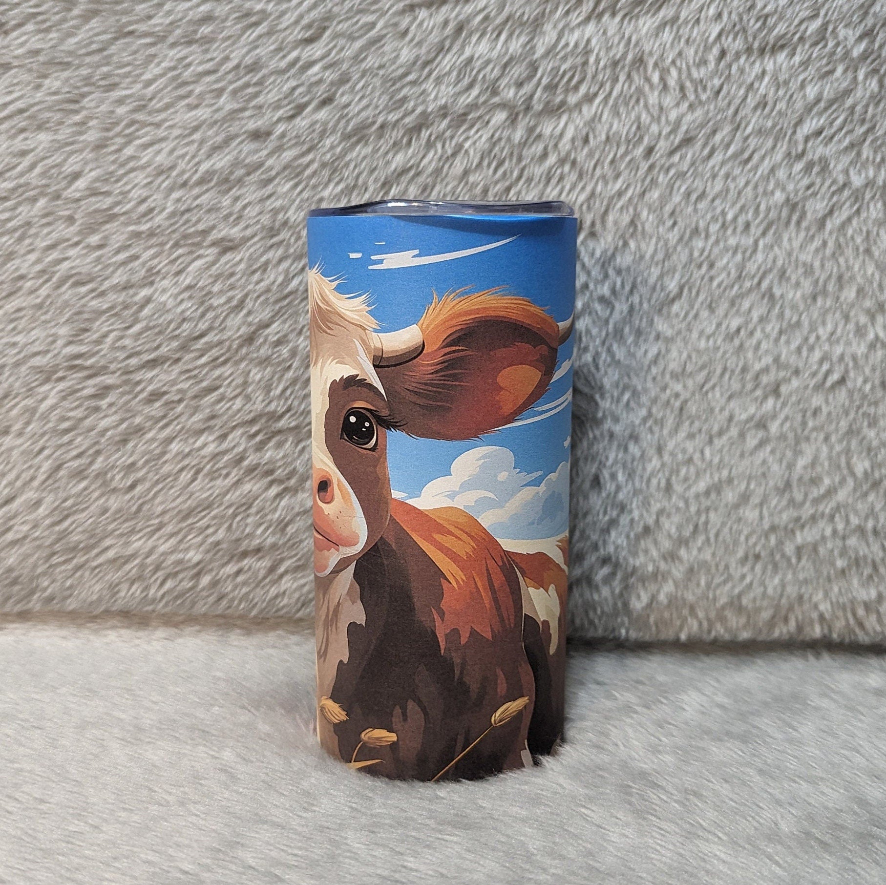 Cute Kids Cow Tumbler 15oz With Reusable Straw, Can Be Personalized