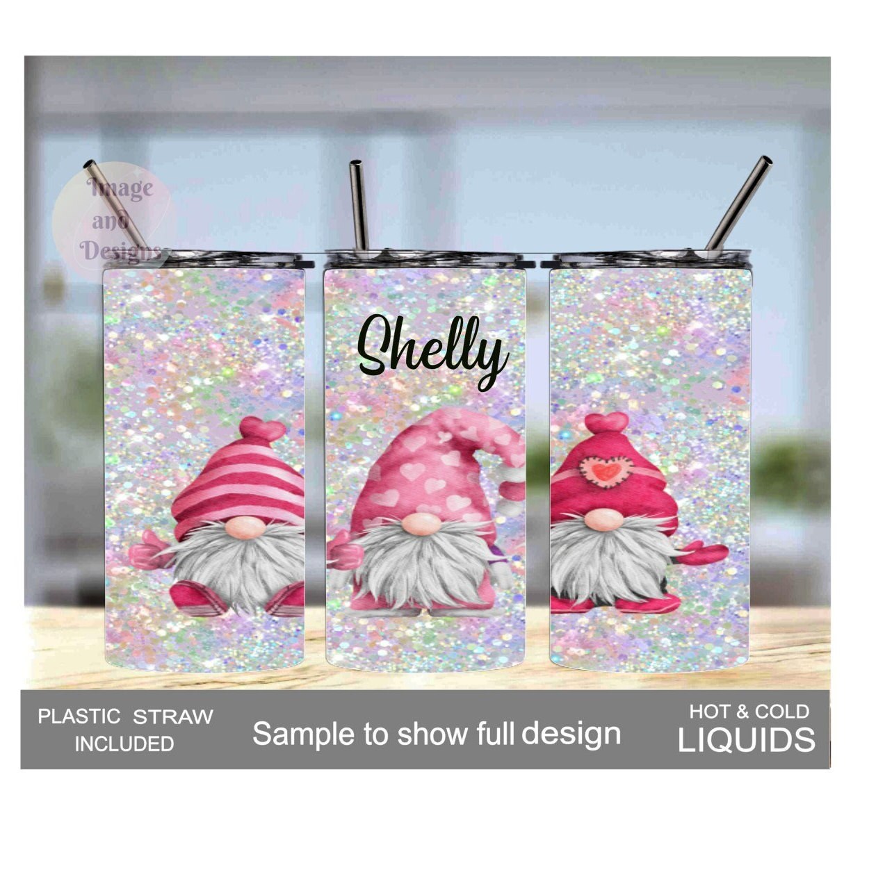 Kids Gnome Tumbler 15oz With Reusable Straw, Can Be Personalized
