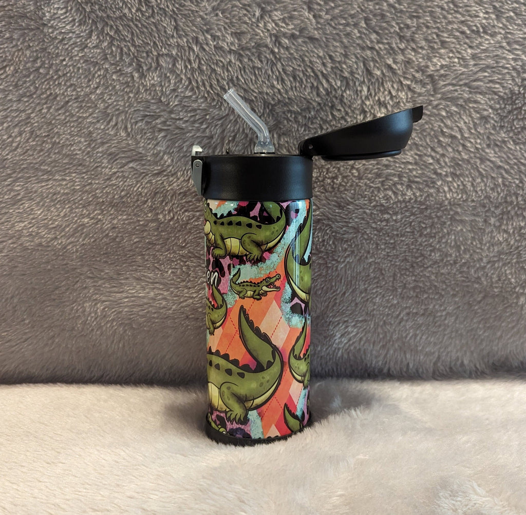 Kids Crocodile Water Bottle 12oz With Reusable Straw Can Be Personalized