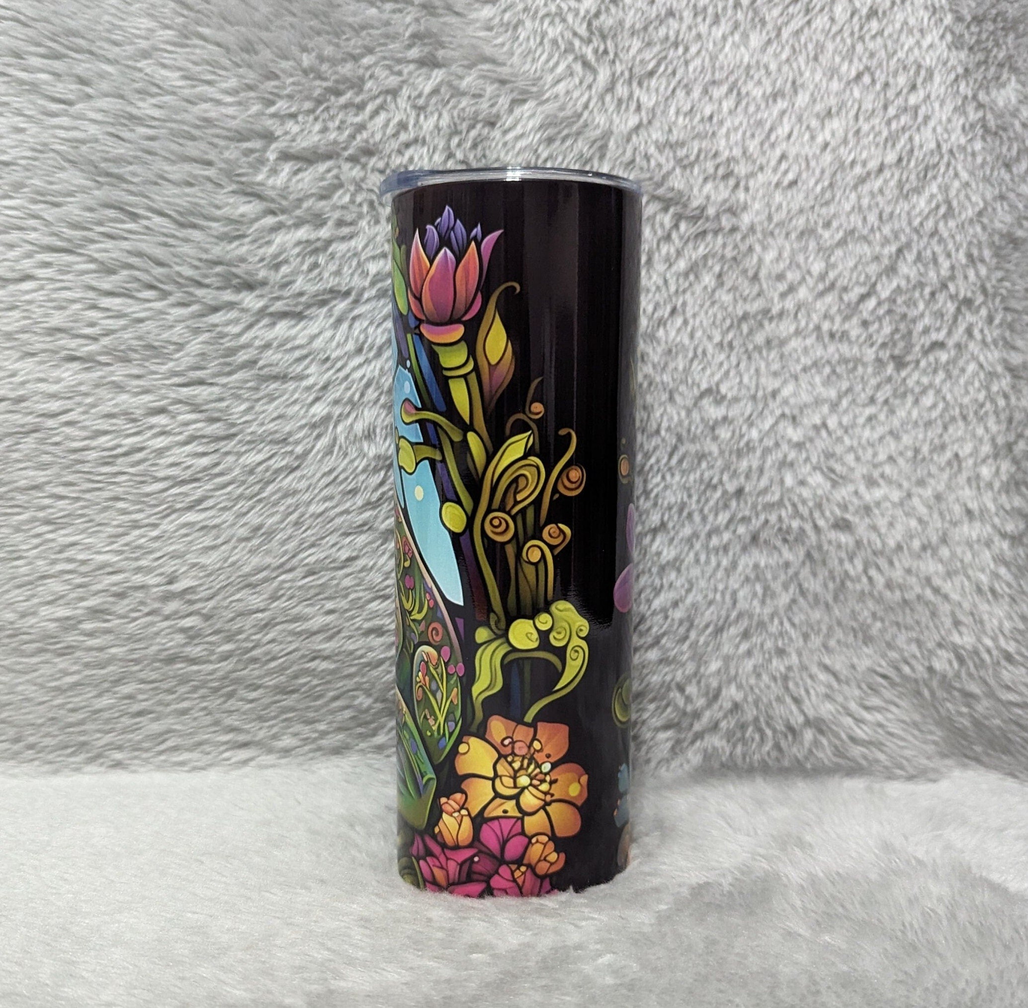 Frog Tumbler With Stained Glass Design 20oz With Reusable Straw, Can Be Personalized
