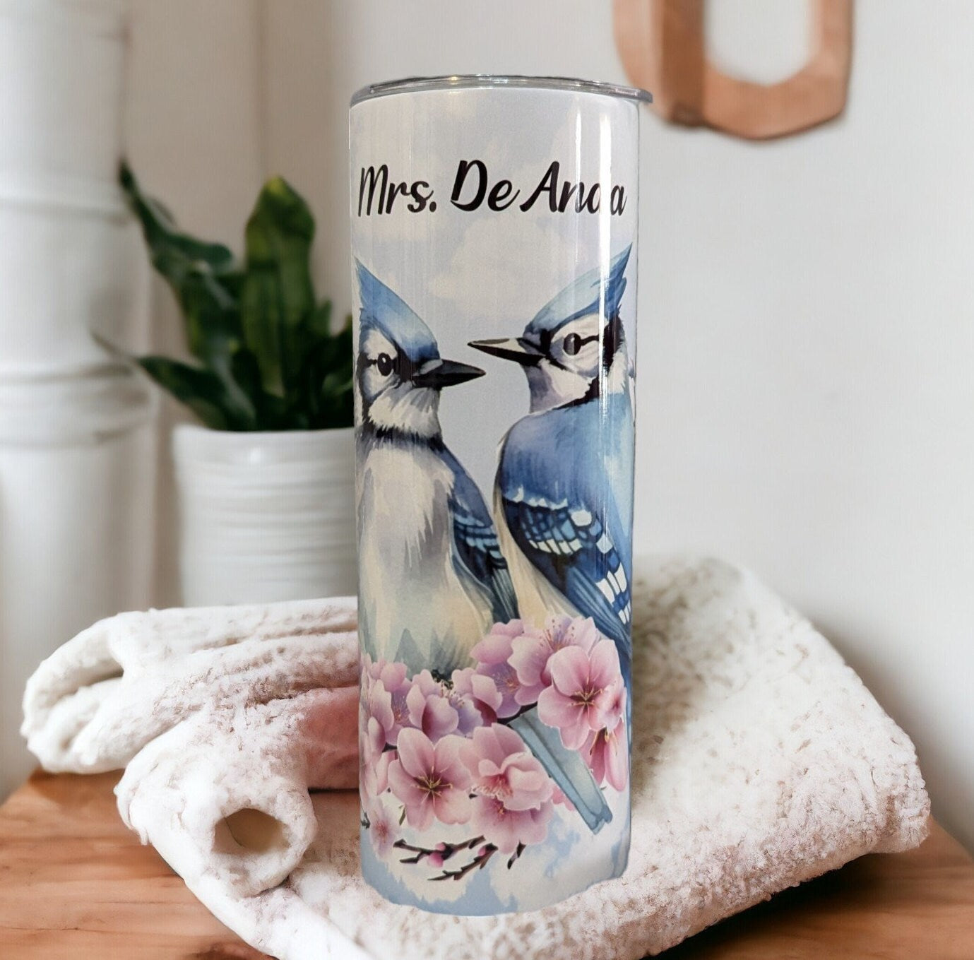 Blue Jay Tumbler 20oz With Reusable Straw, Can Be Personalized