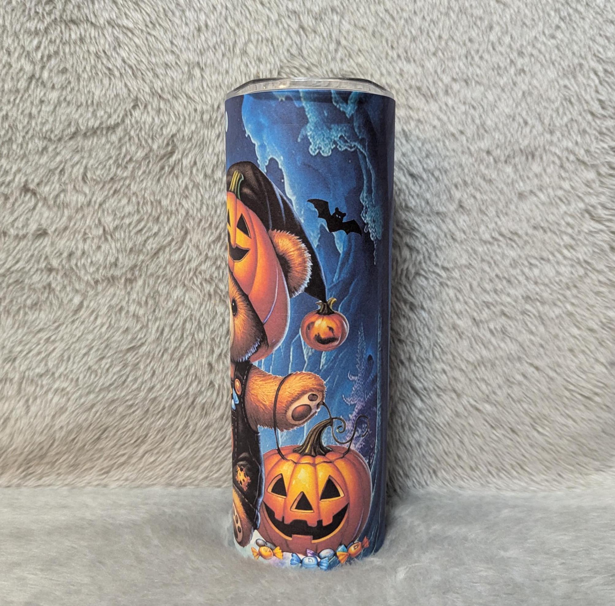 Halloween Bear Tumbler 20oz With Reusable Straw, Can Be Personalized