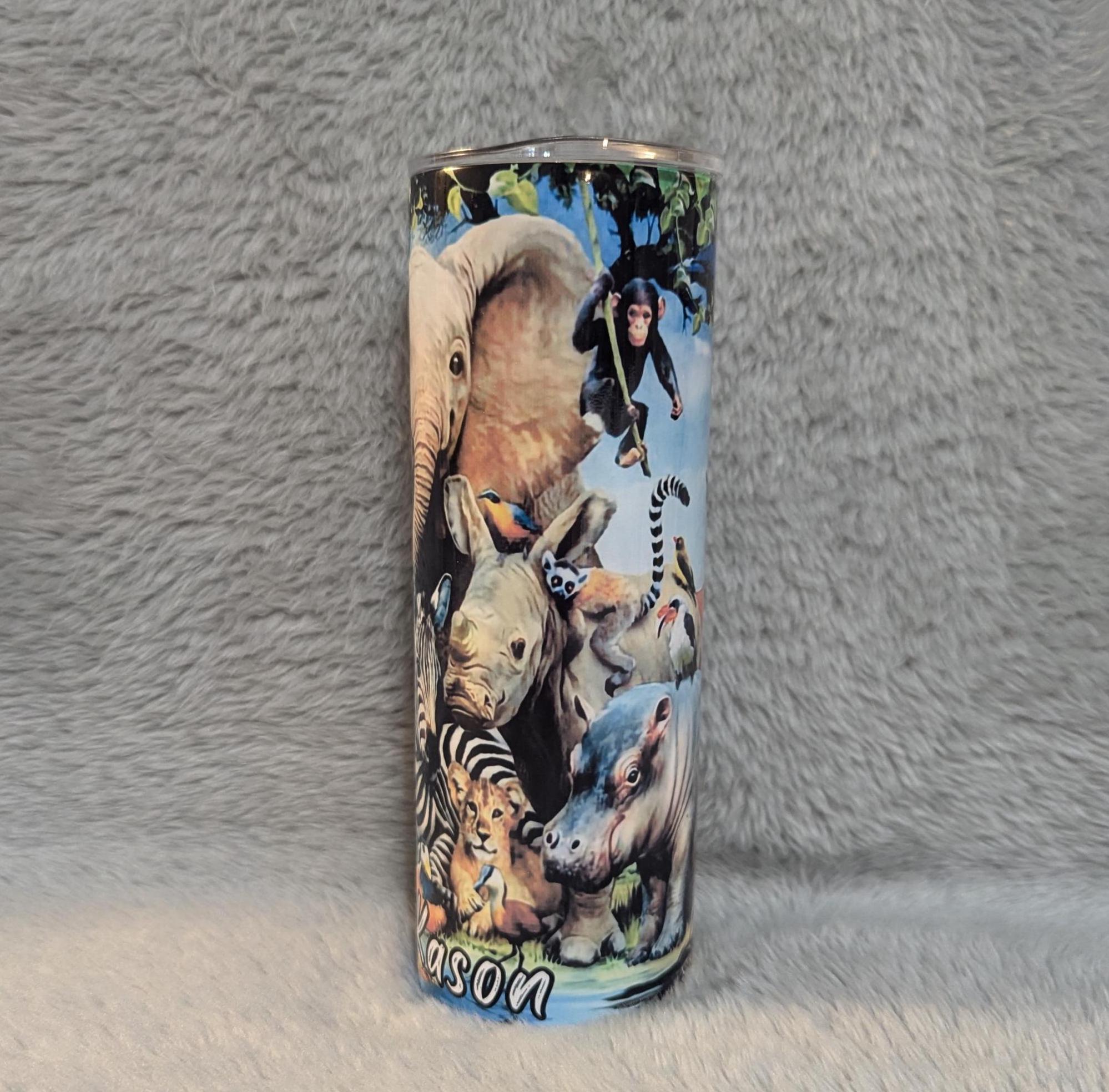 Jungle Animals Tumbler 20oz With Reusable Straw, Can Be Personalized