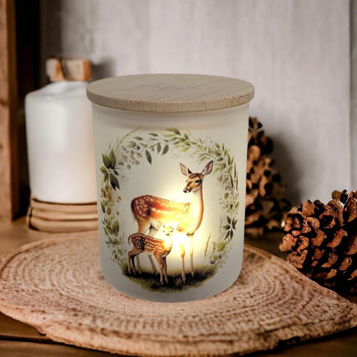 Deer With Fawn Candle Holder With A Battery Operated Flickering Tea Light