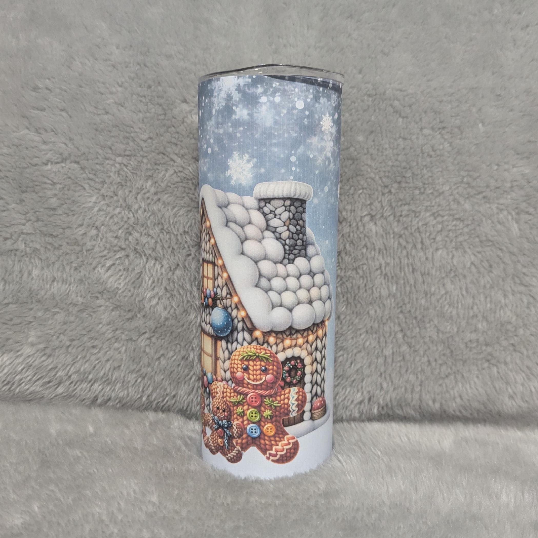 Gingerbread Man Tumbler With A Faux Yarn Design 20oz With Reusable Straw, Can Be Personalized