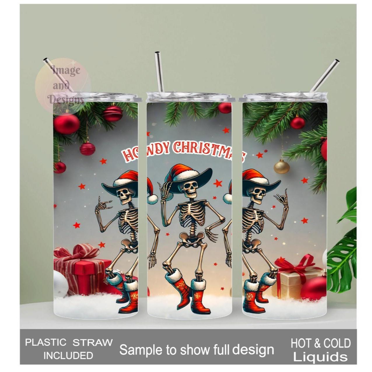 Howdy Christmas Skeleton Tumbler 20oz With Reusable Straw