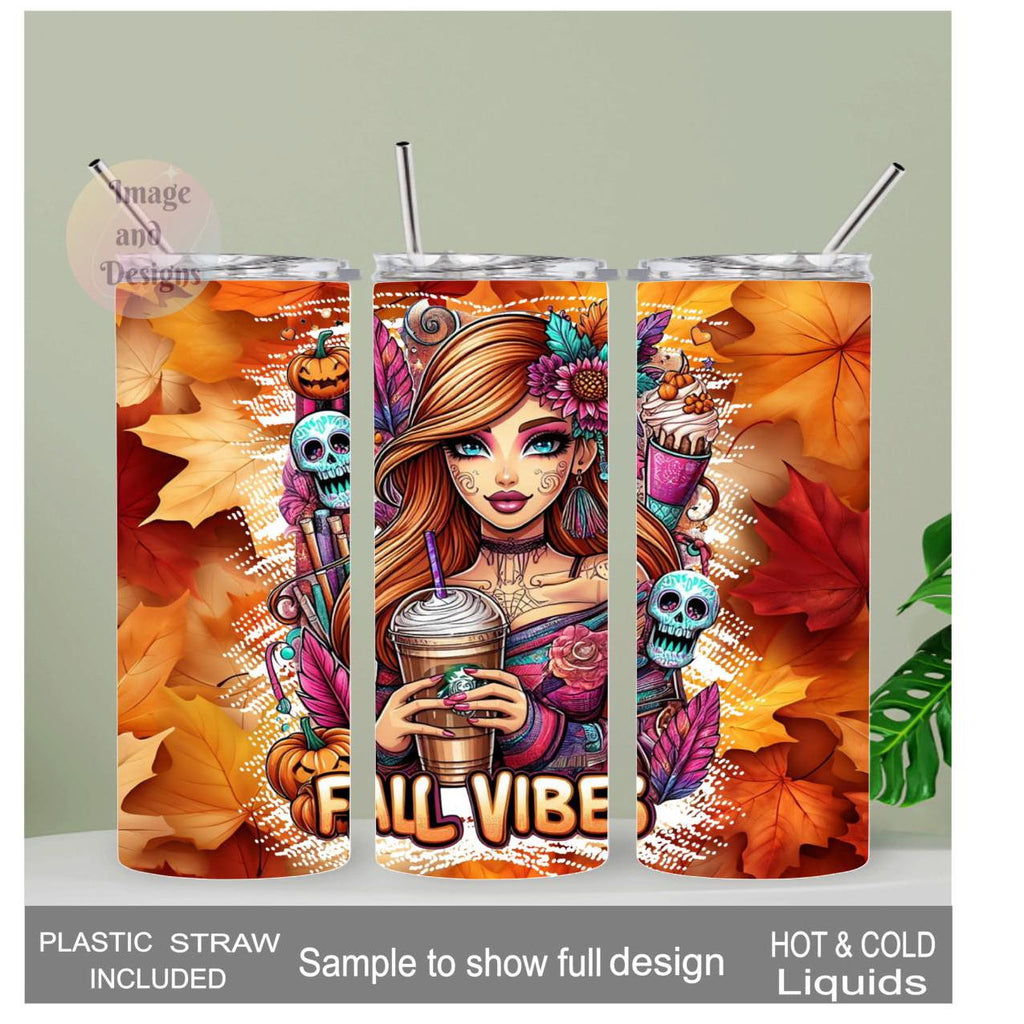 Fall Vibes Girl Tumbler 20oz With Reusable Straw, Can Be Personalized
