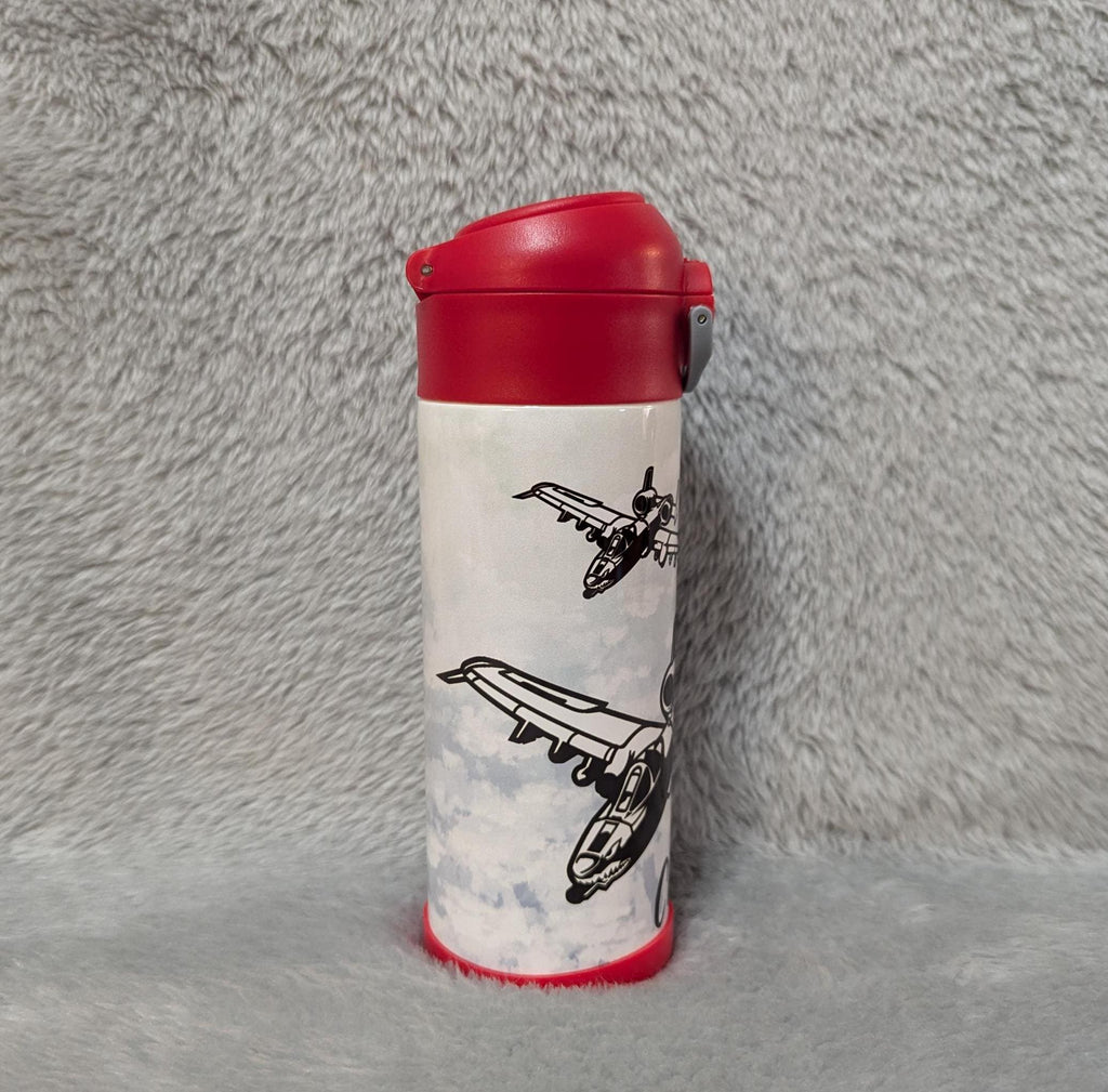 Kids A -10 Airplane Water Bottle 12oz With Reusable Straw Can Be Personalized