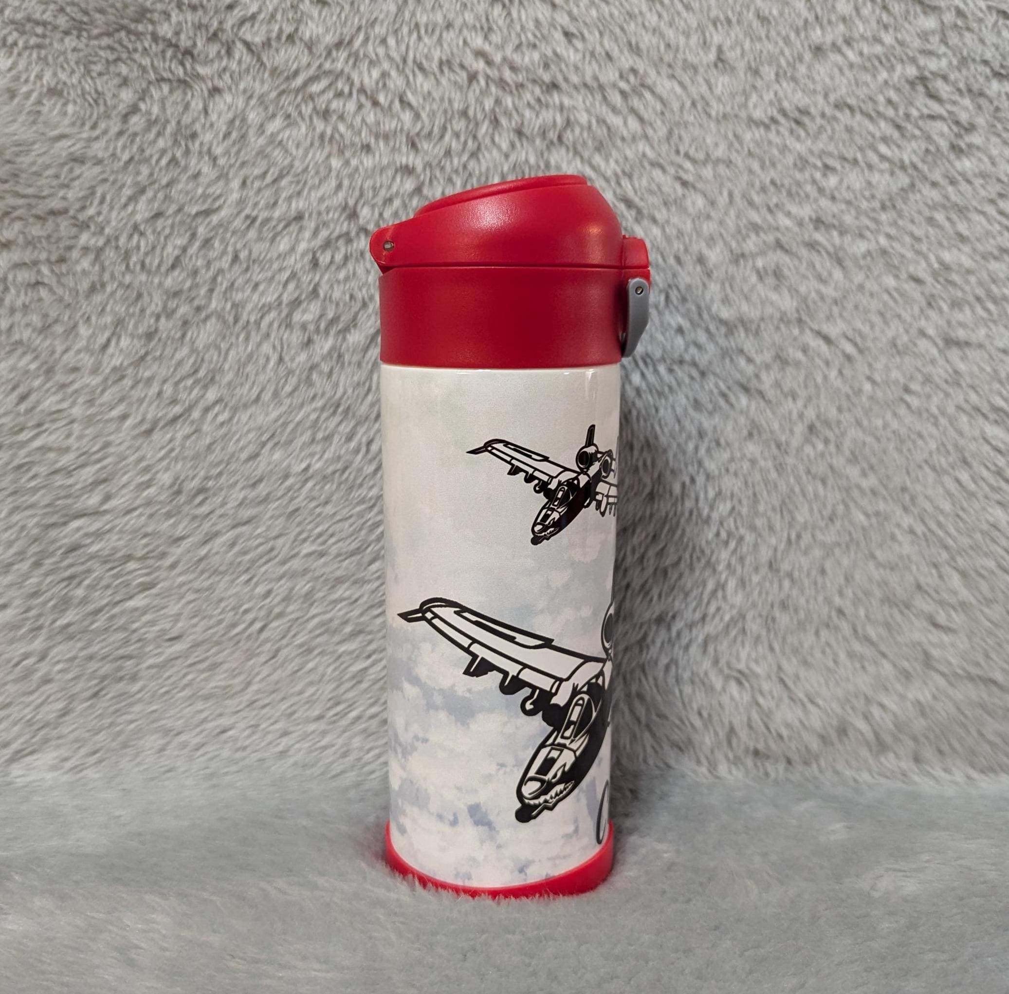 Kids A -10 Airplane Water Bottle 12oz With Reusable Straw Can Be Personalized