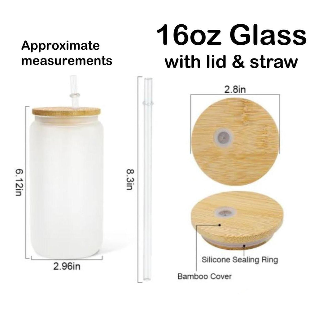 16oz Clear Glass Baking Girl with Bamboo Lid & Reusable Straw