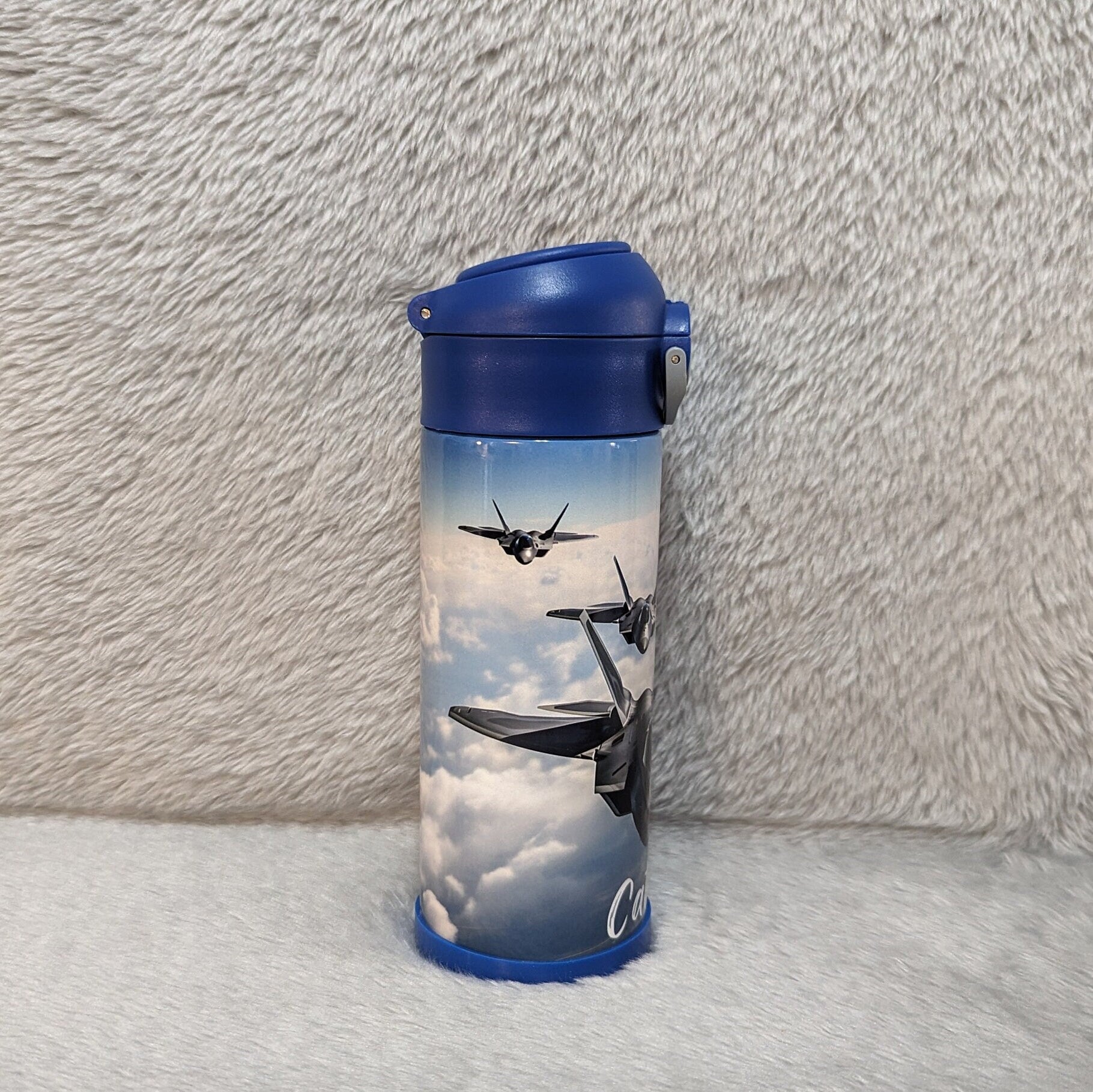 Kids Jet Water Bottle 12oz With Reusable Straw Can Be Personalized