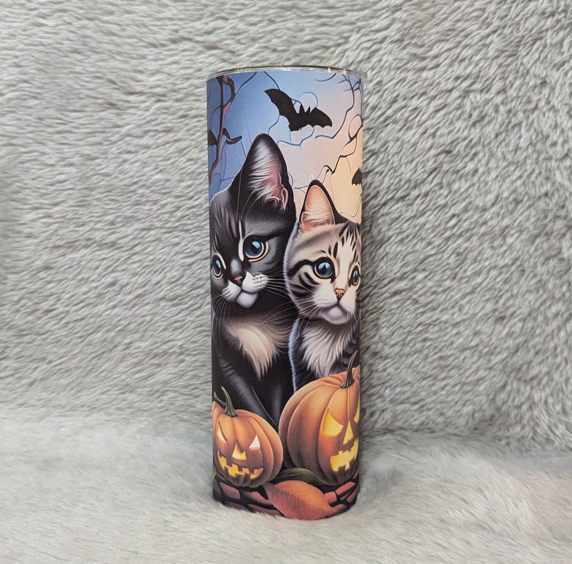 Cute Halloween Cat Tumbler 20oz With Reusable Straw, Can Be Personalized