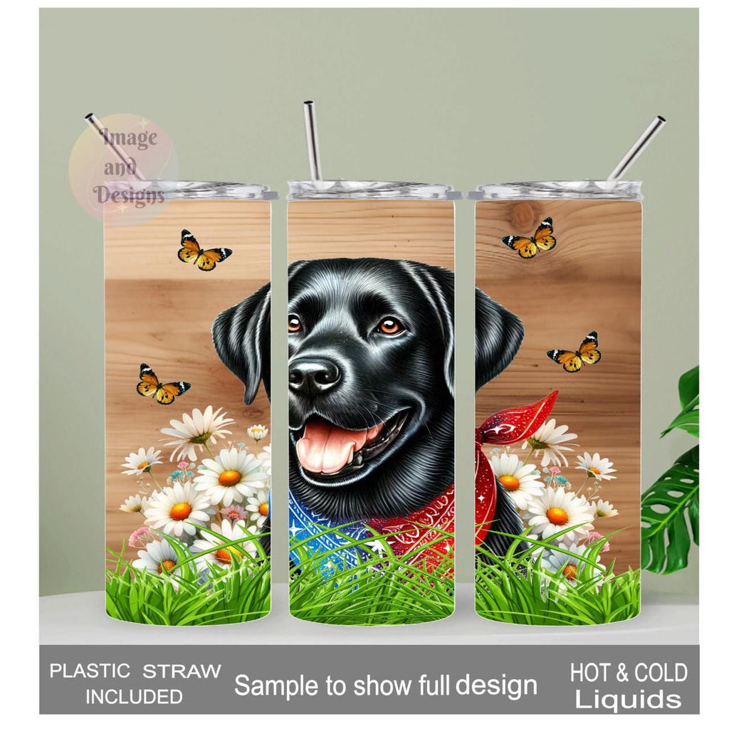Black Labrador Dog Tumbler 20oz With Reusable Straw, Can Be Personalized
