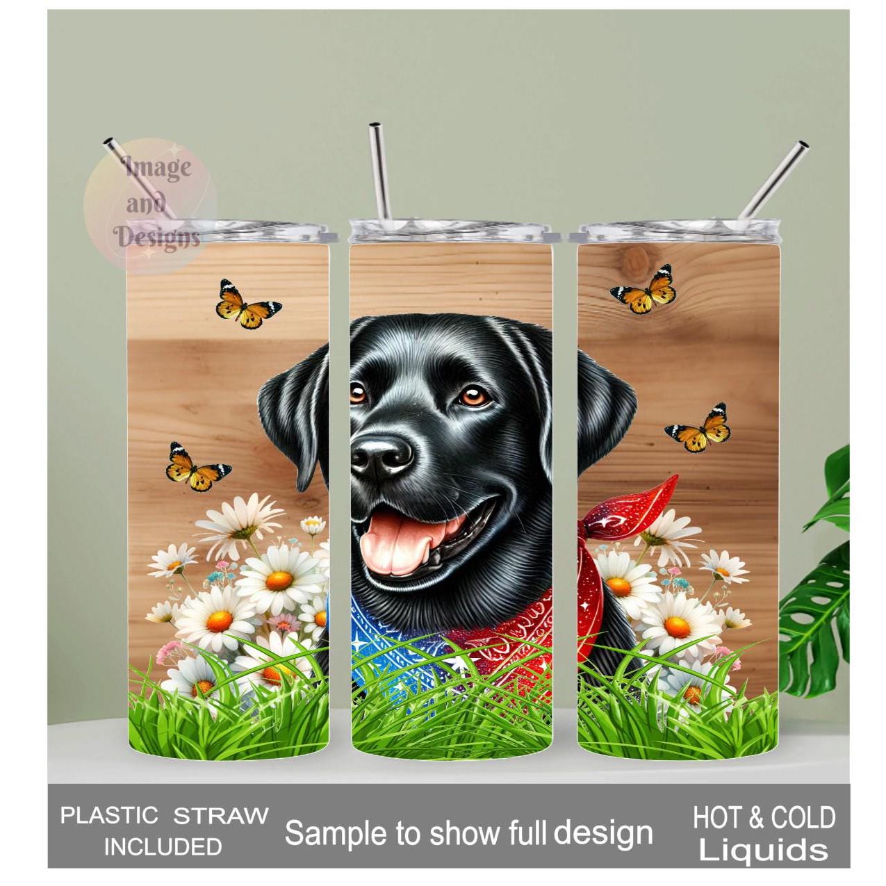 Black Labrador Dog Tumbler 20oz With Reusable Straw, Can Be Personalized