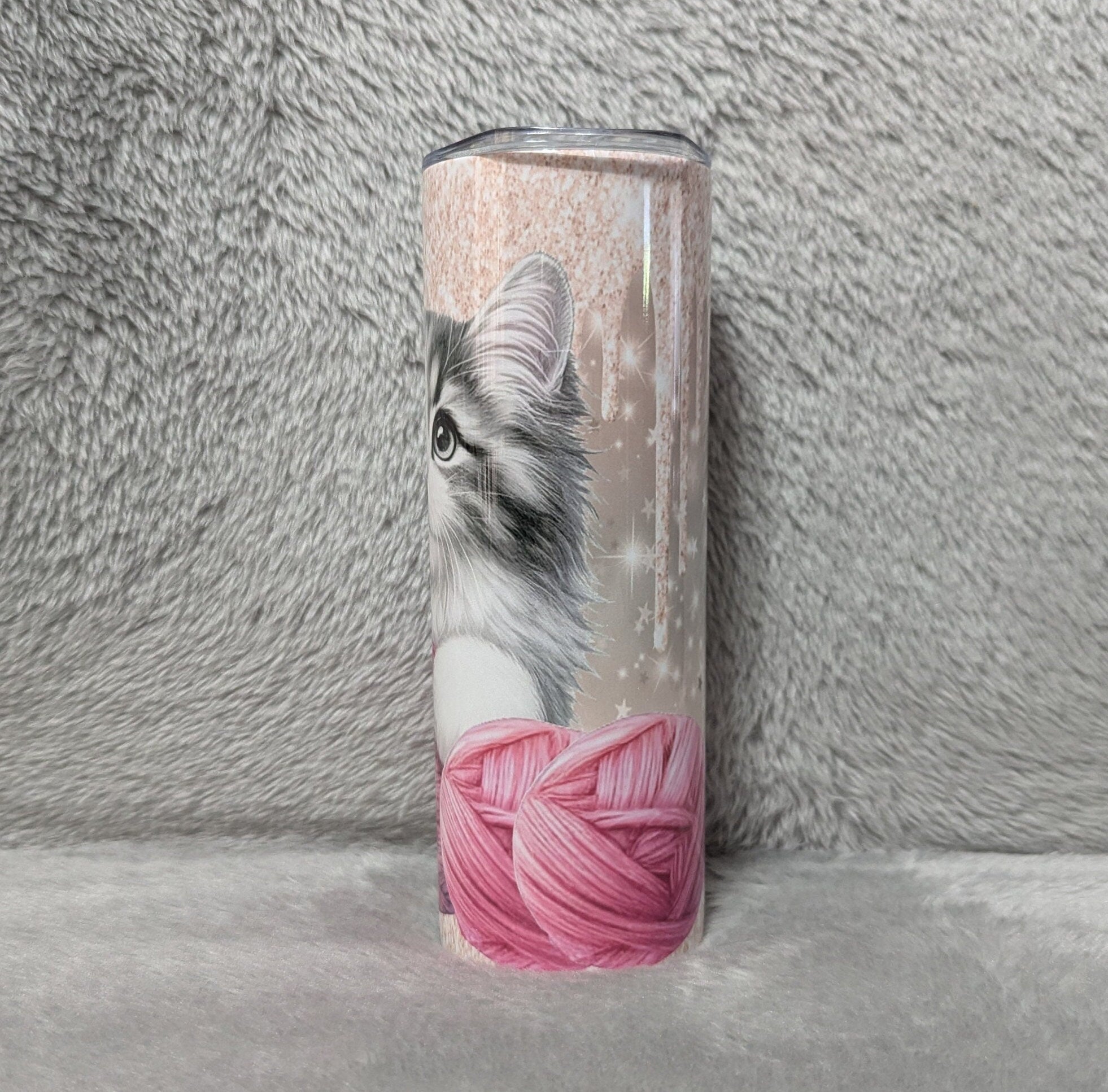Playful Kitten Tumbler with A Glitter Design 20oz With Reusable Straw, Can Be Personalized