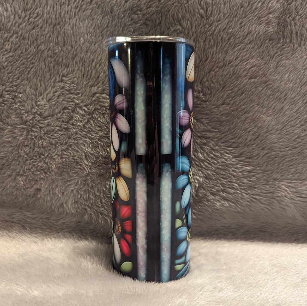 Penguin Tumbler With a Stained Glass Design 20oz With Reusable Straw, Can Be Personalized