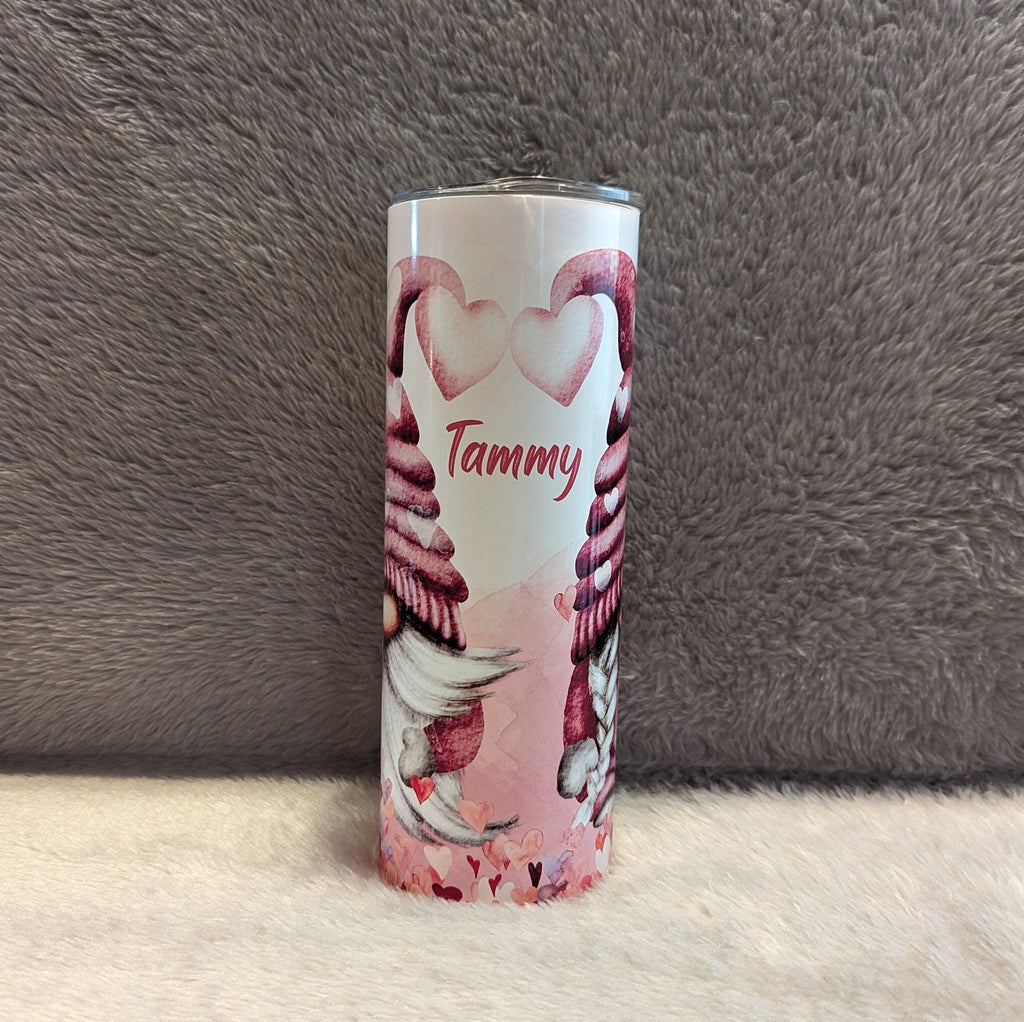 Gnome Tumbler With A Cute Gnome Couple 20oz With Reusable Straw, Can Be Personalized