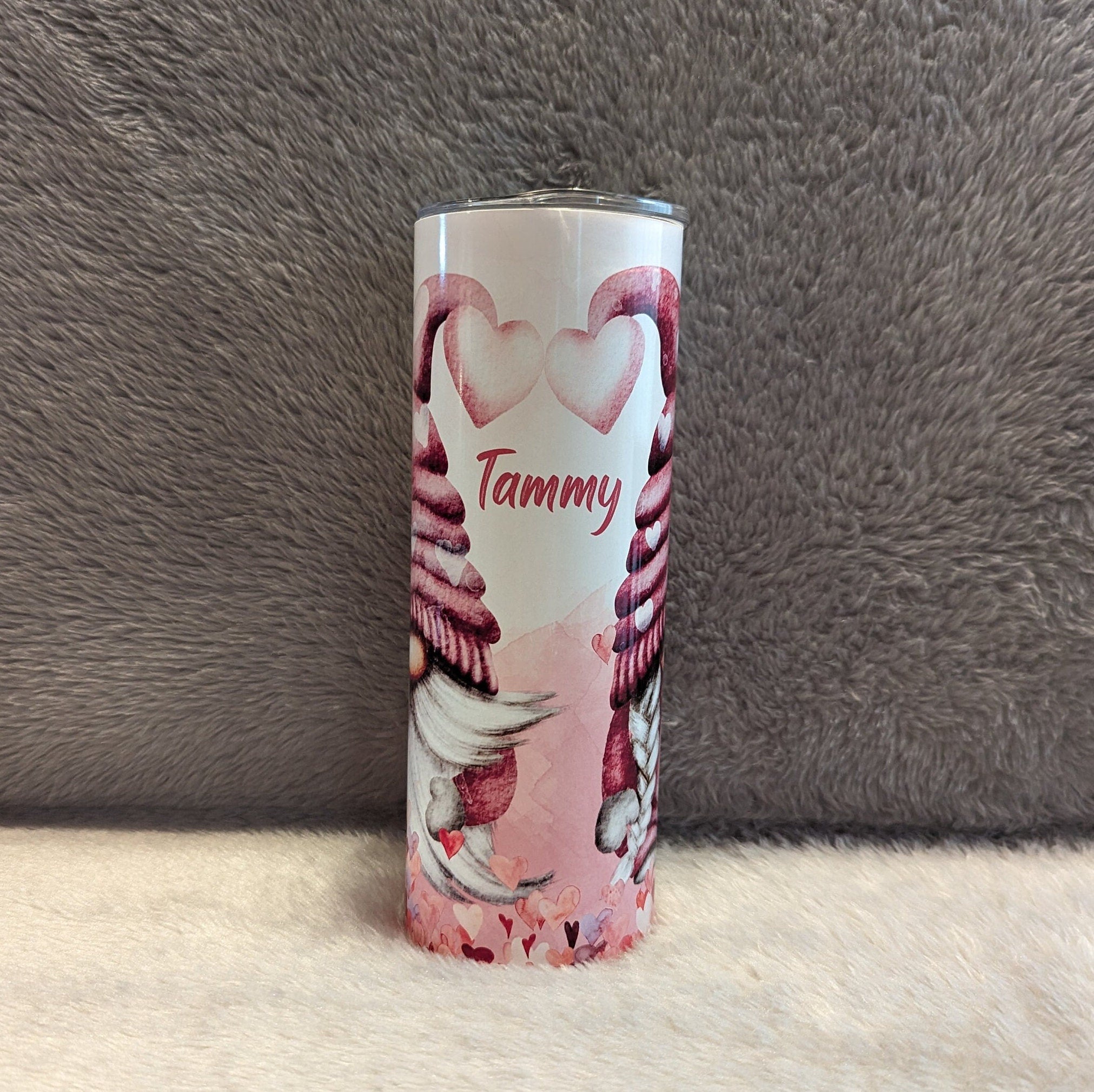 Gnome Tumbler With A Cute Gnome Couple 20oz With Reusable Straw, Can Be Personalized