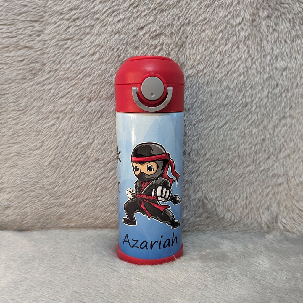 Kids Ninja Water Bottle 12oz With Reusable Straw Can Be Personalized