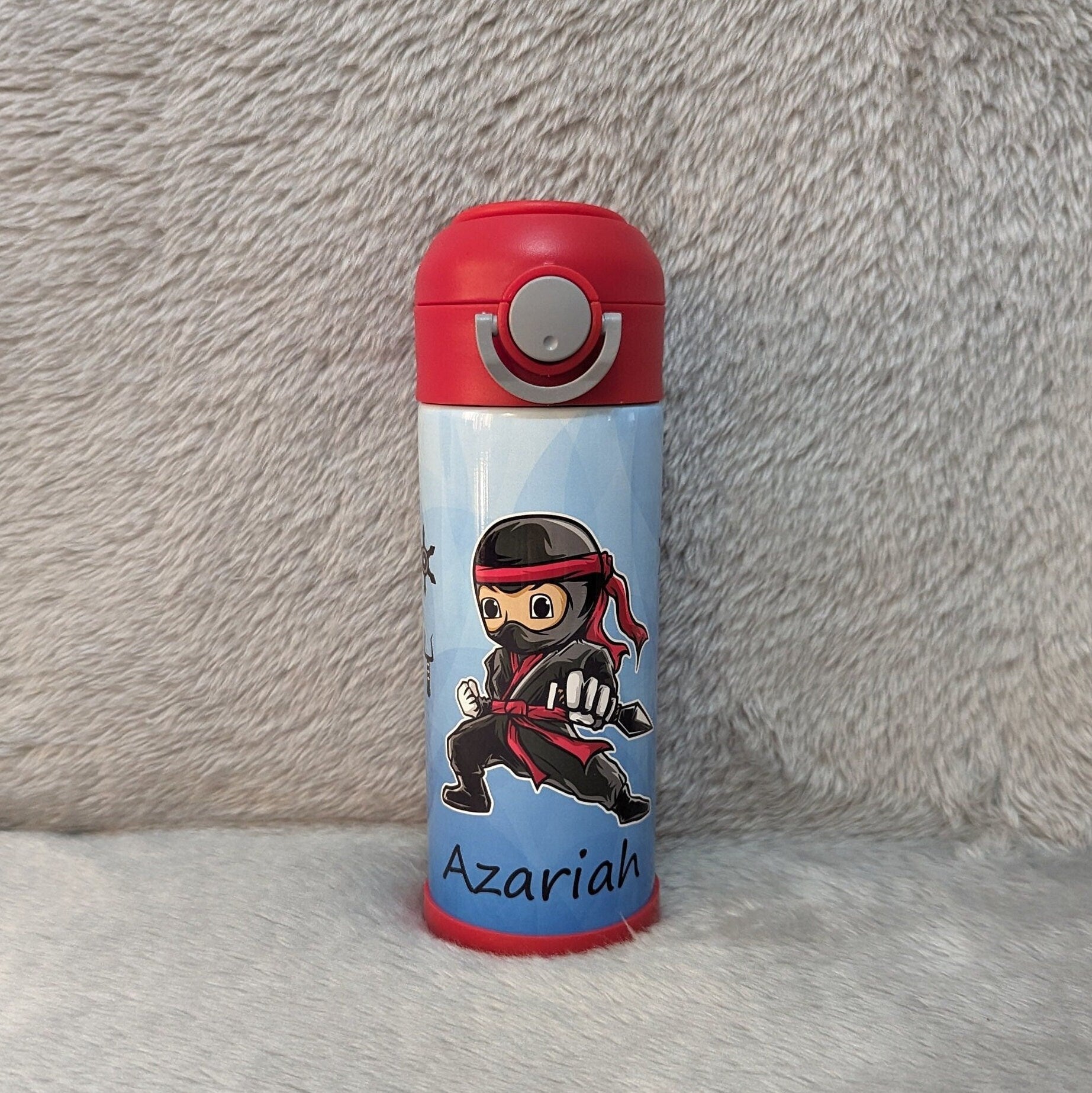 Kids Ninja Water Bottle 12oz With Reusable Straw Can Be Personalized