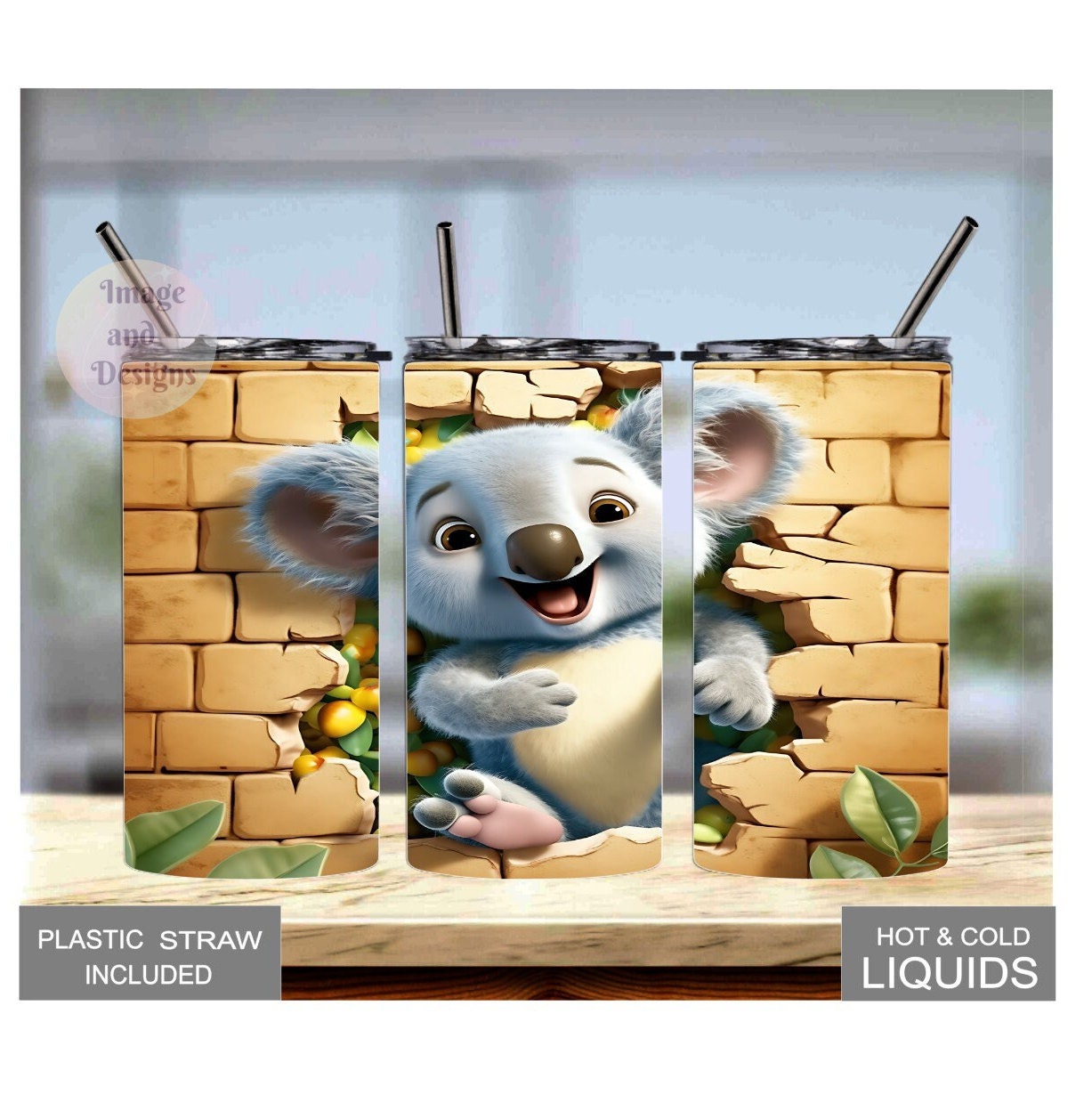 Kids Koala Bear 15oz Tumbler With A Reusable Straw, Can Be Personalized
