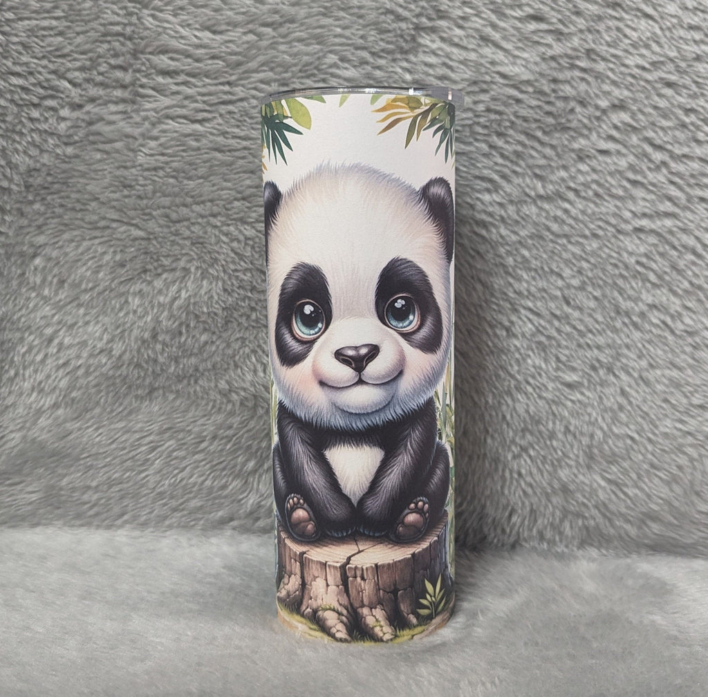 Cute Panda Bear Tumbler 20oz With Reusable Straw, Can Be Personalized